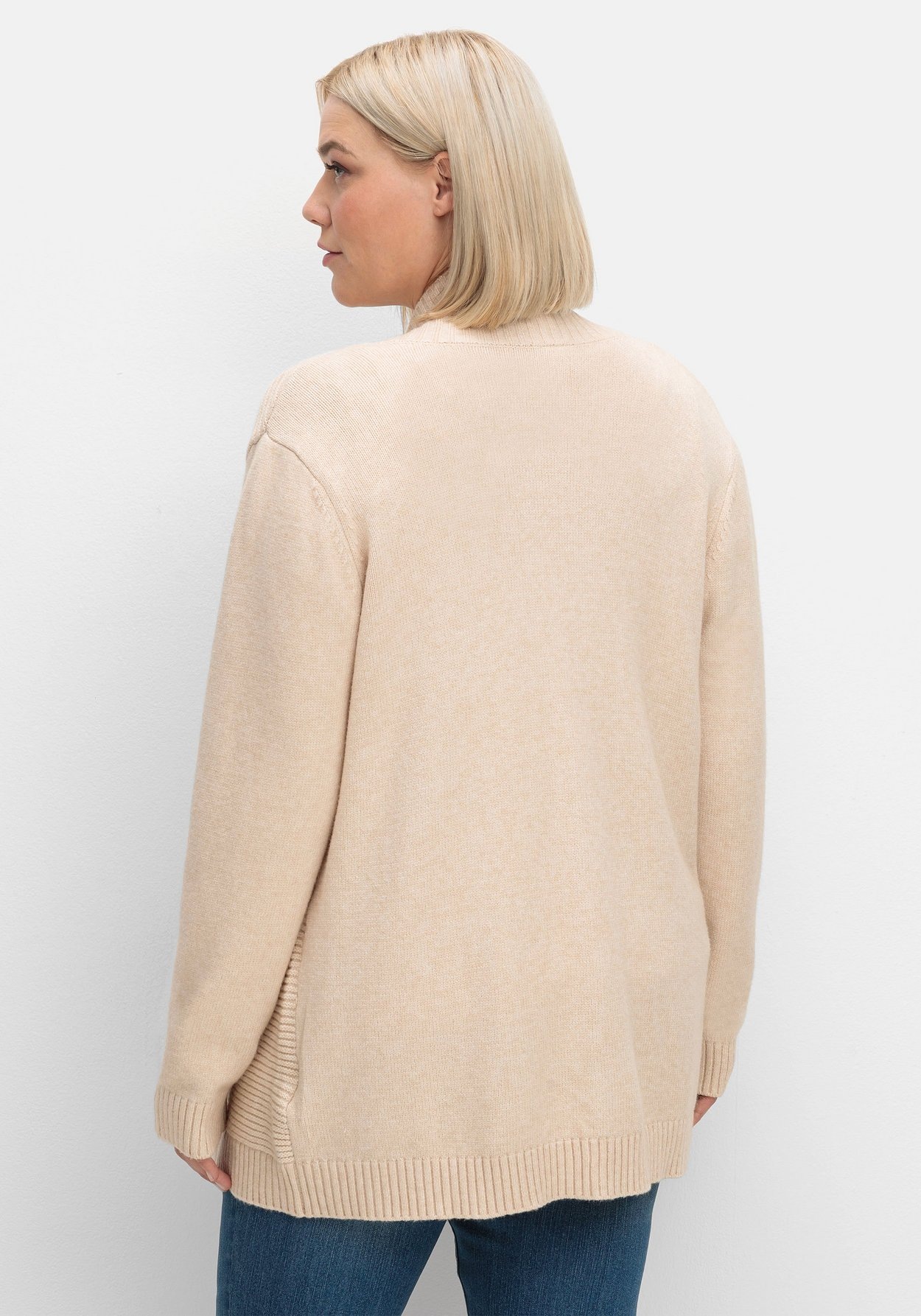 Sheego Strickjacke »Strickjacke mit Reverskragen und Rippmuster vorn«