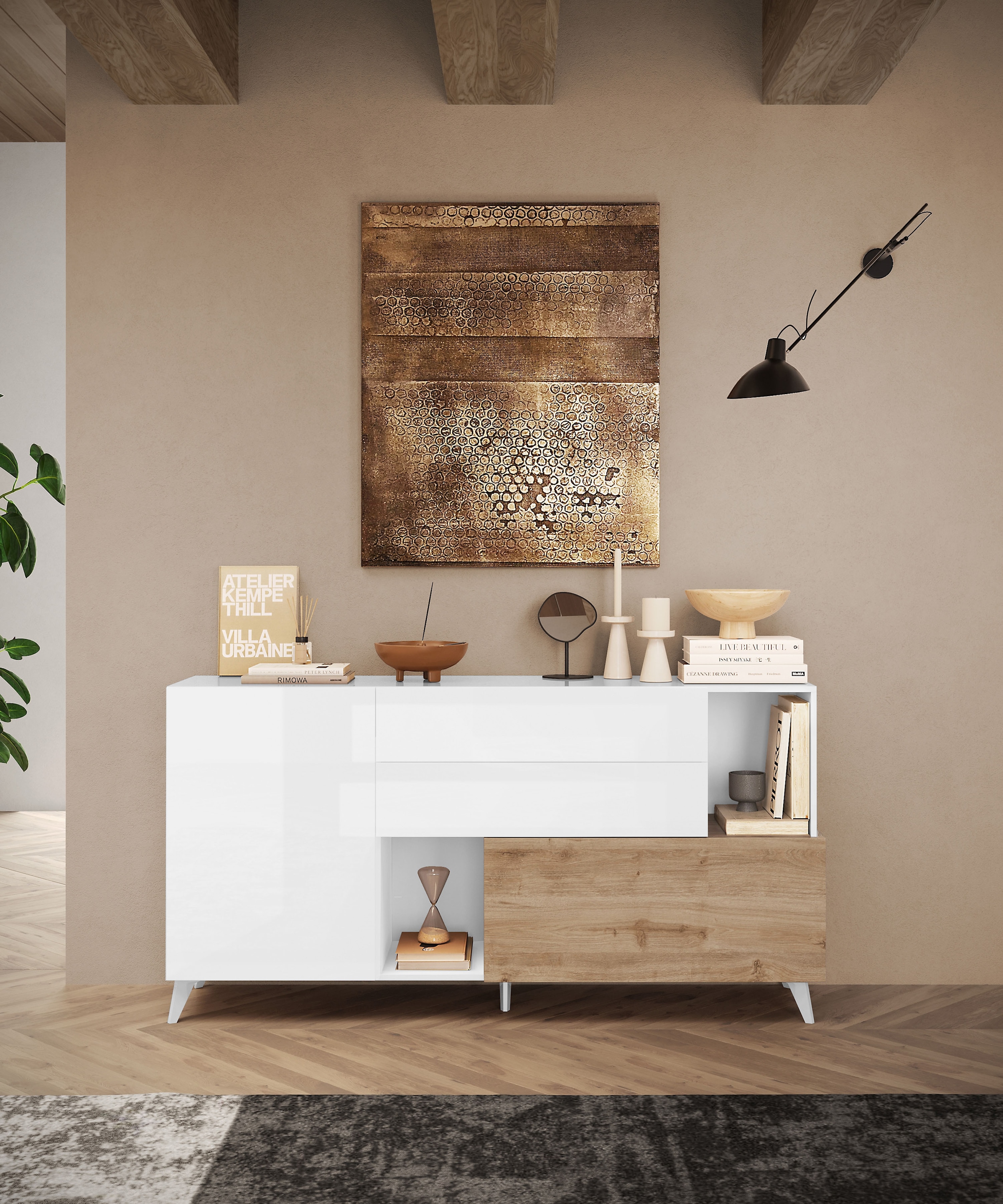 Home affaire Sideboard »Monaco in Breite 181 cm, Anrichte mit Tür, Klappe und 2 Schubkästen« Stauraumschrank – sanftes Schließen, edles Design, viel Platz