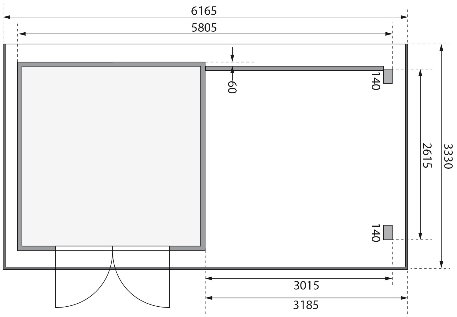 Karibu Gartenhaus »Trittau 3« mit Anbaudach und Rückwand
