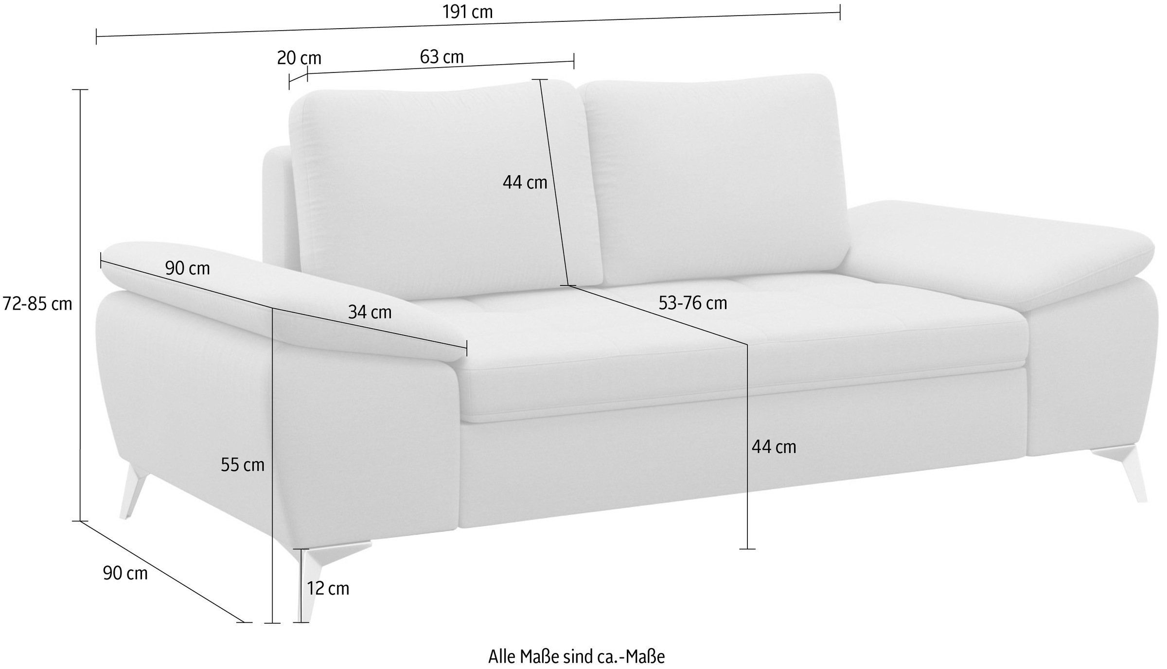 sit&more 2-Sitzer »Latigo«, mit hochwertigen Metallfüßen