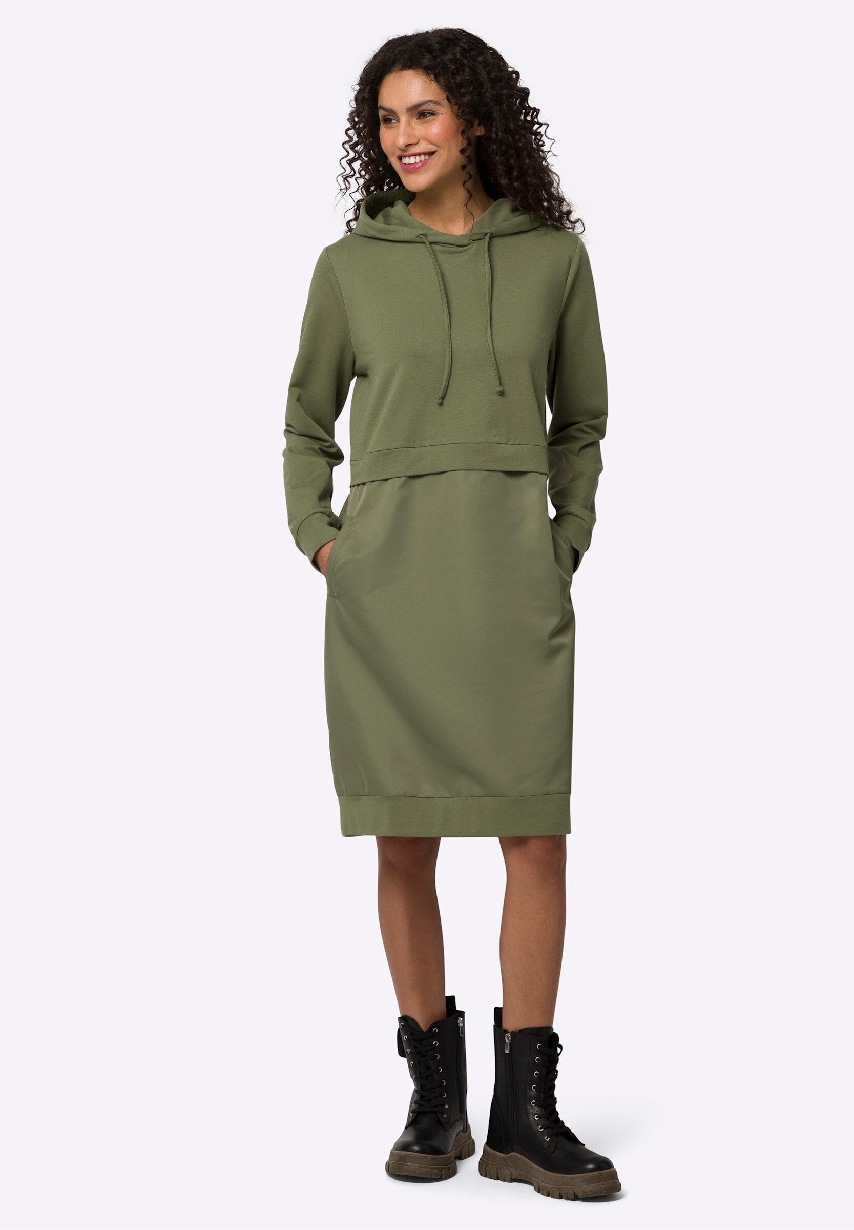 heine Shirtkleid »Shirtkleid Shirtkleid mit Kapuze, 2-in-1-Optik« Paspeltasche