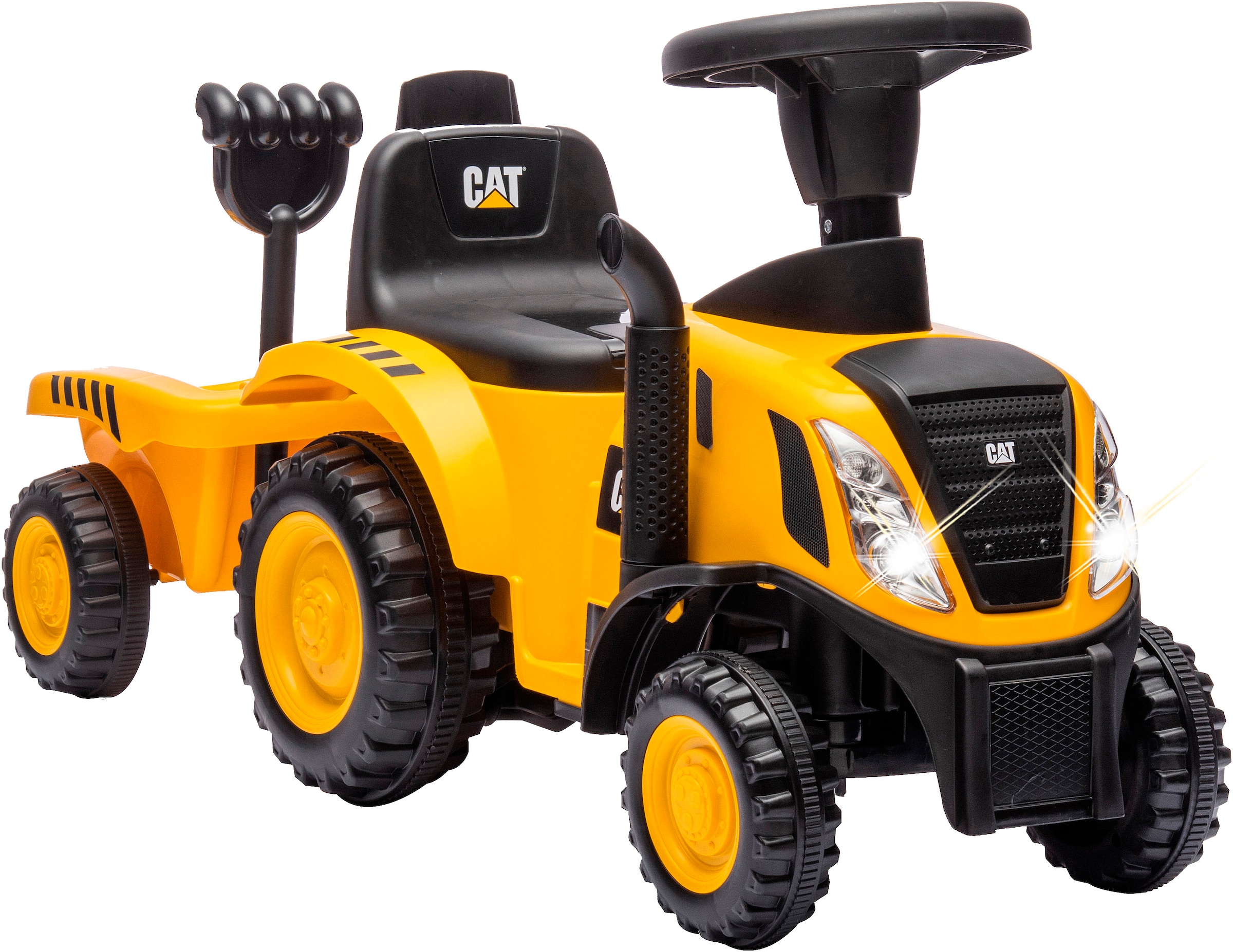 Jamara Rutscher »Caterpillar Traktor mit Anhänger 2in1, gelb«, mit Licht- und Soundeffekten sowie Hupe