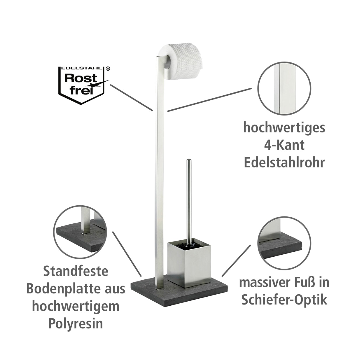 WENKO WC-Garnitur »Slate Rock«, aus Edelstahl-Polyresin (Kunststein), Edelstahl rostfrei