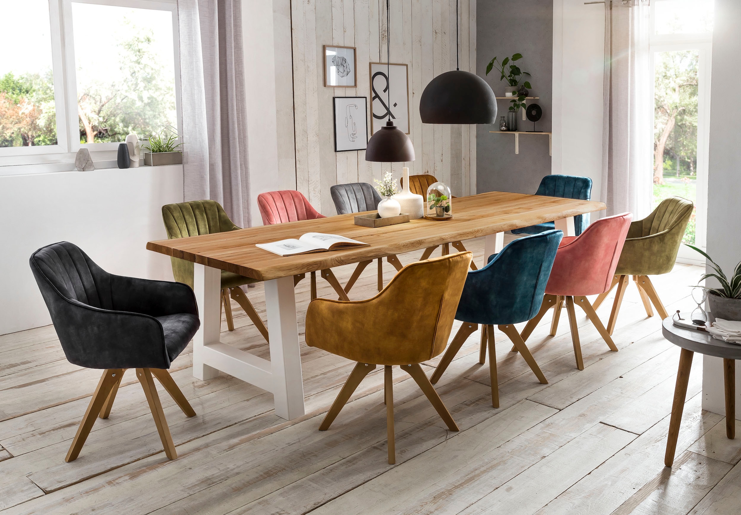 Home affaire Esstisch »Tristan« massive Balkeneiche geölt mit Baumkante, in natur oder white wash