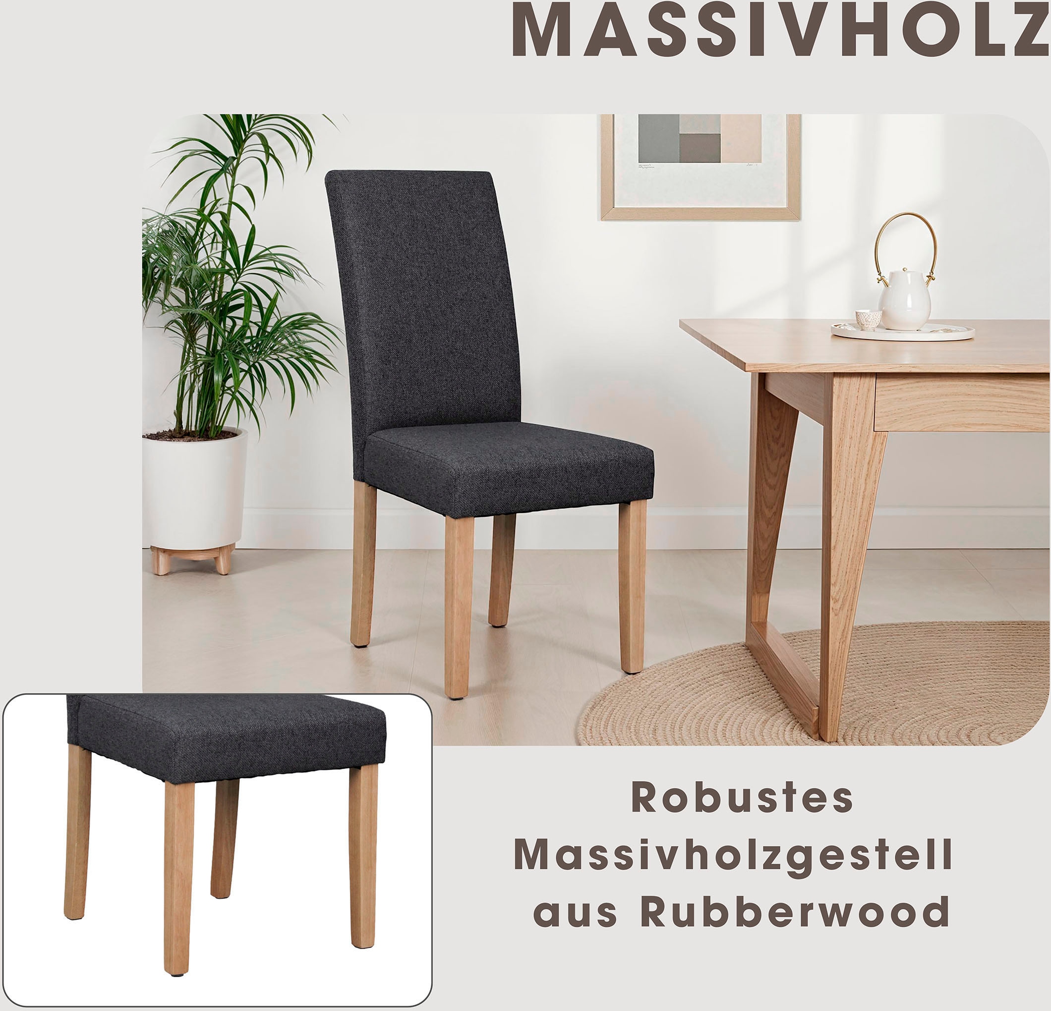 byLIVING Esszimmerstuhl »Elias« (Set) 2 Stk.mit Massivholz - Gestell und gemütlicher Schaumstoffpolsterung
