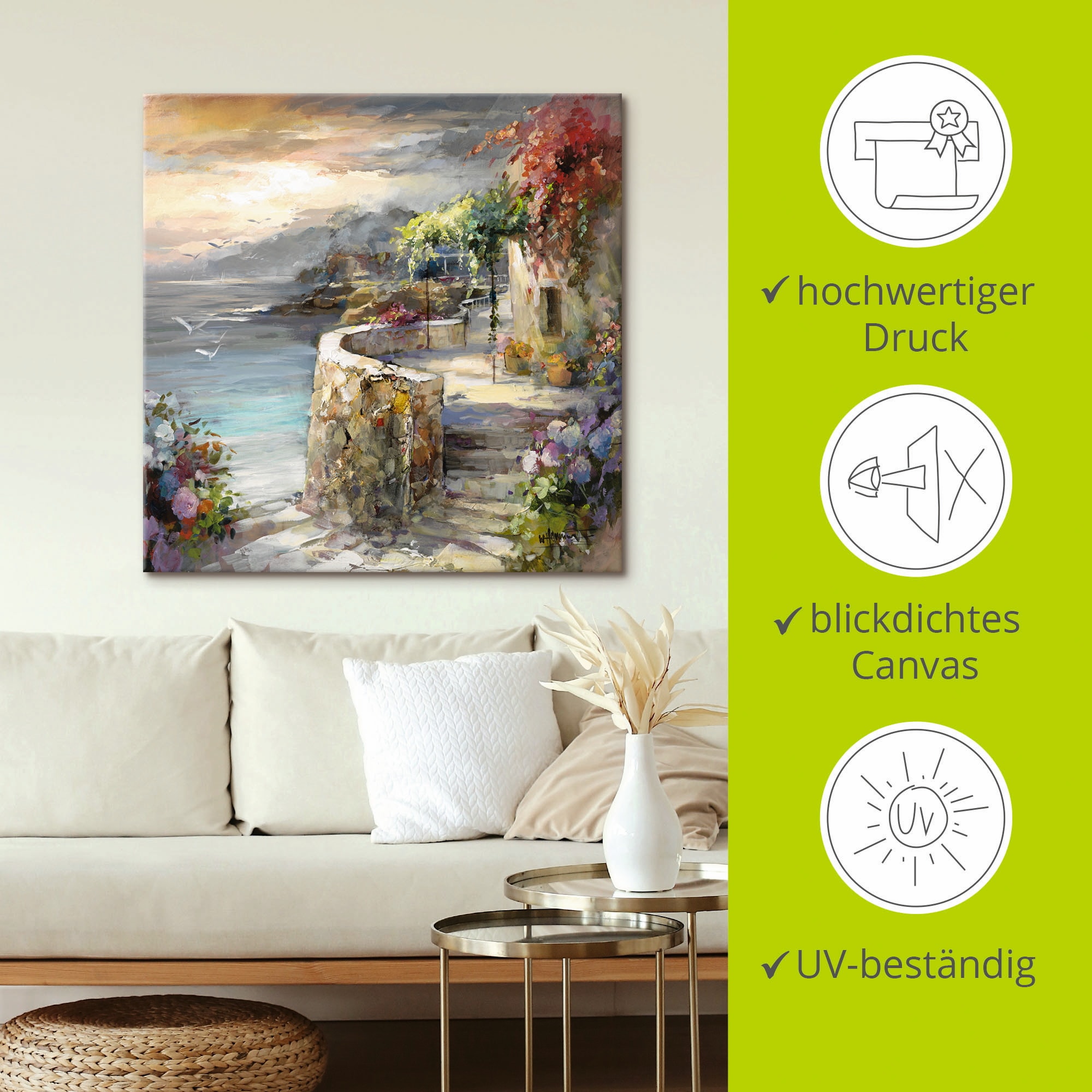 Artland Wandbild »Möwen und Sonnenuntergang«, Gewässer, (1 St.), als Leinwandbild, Poster, Wandaufkleber in verschied. Größen