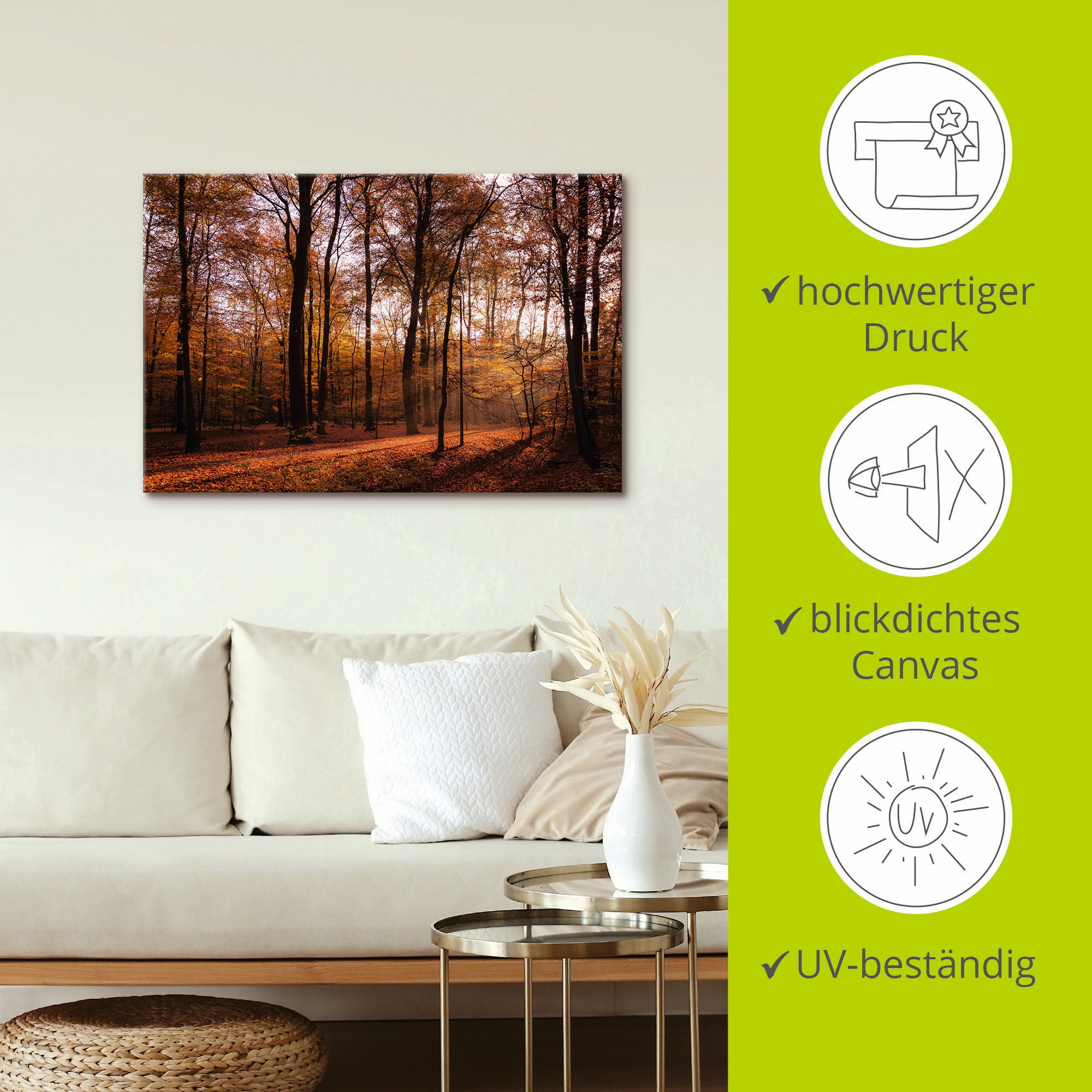 Artland Wandbild »Sonnenaufgang im Herbst II«, Wald, (1 St.), als Alubild, Outdoorbild, Leinwandbild, Poster, Wandaufkleber