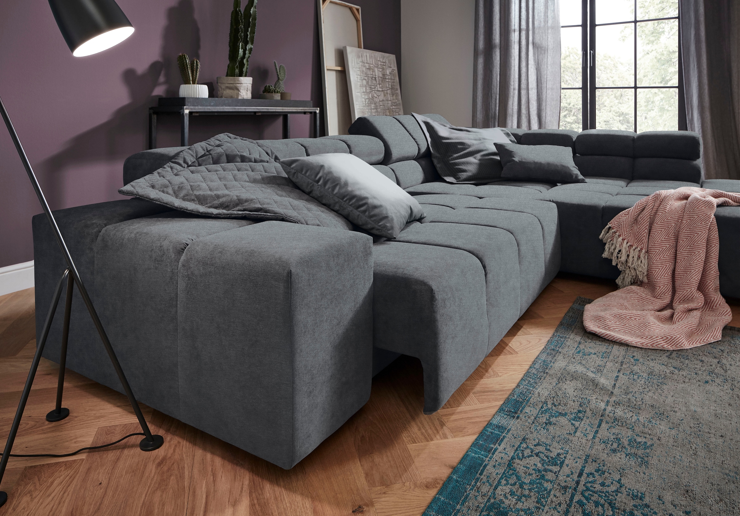 INOSIGN Ecksofa »Ancona incl. Kopfteilverstellung, Breite 319cm, L-Form«, wahlweise motorische Sitztiefenverstellung, auch in Cord + Easy Care