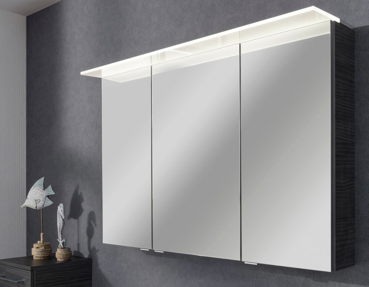 FACKELMANN Spiegelschrank »PE 100 - Dark-Oak«, Badmöbel Breite 100 cm, 3 Türen, mit beleuchtetem Unterboden