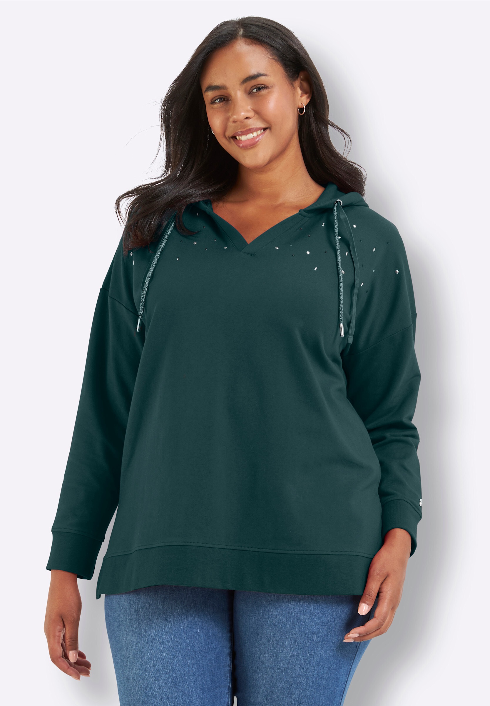 Sheego Sweatshirt »Sweatshirt Kapuzensweatshirt mit Ziersteinchen«
