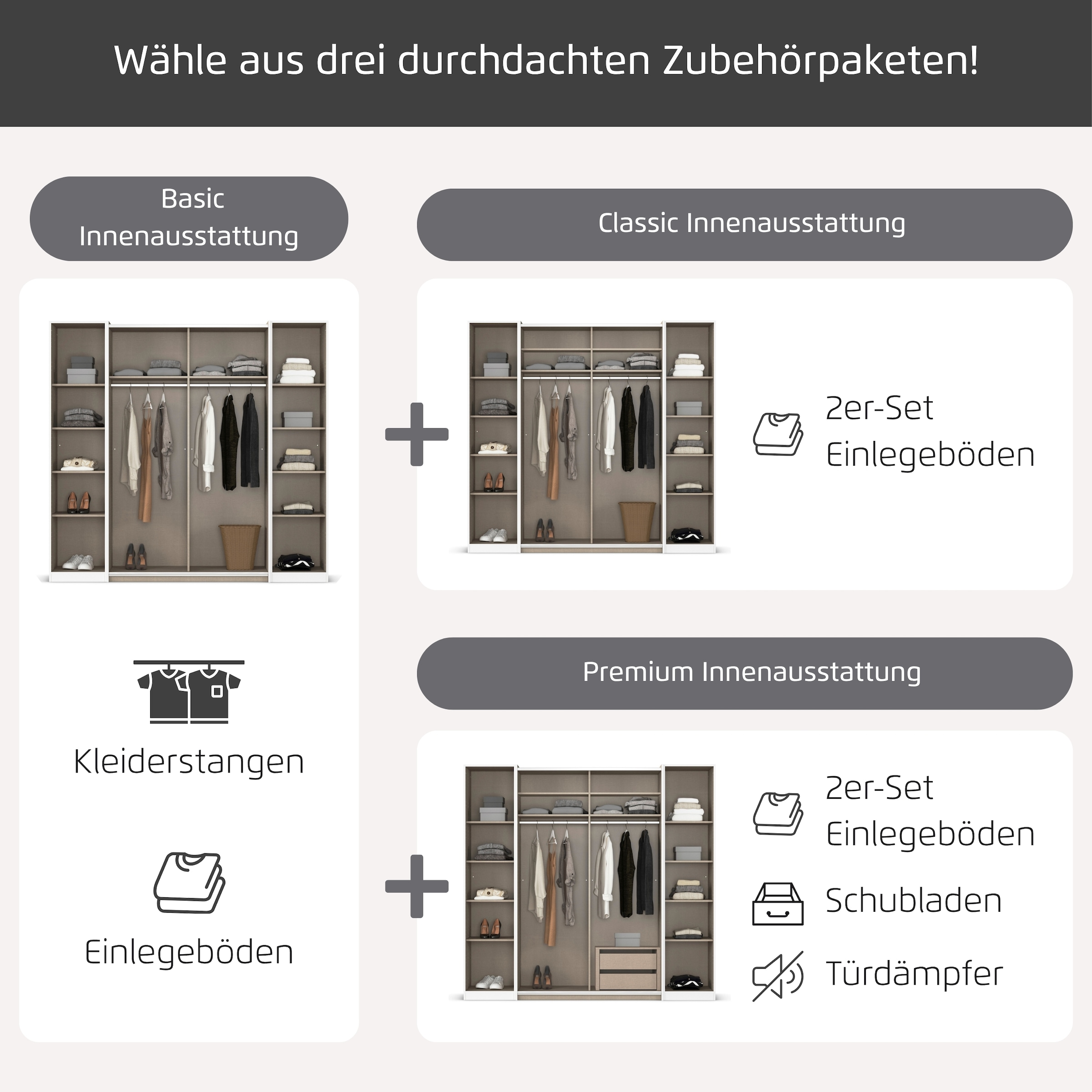 rauch Schwebetürenschrank »Kleiderschrank Drehtürenschrank Schrank Garderobe KRONACH TOPSELLER« in 3 Ausstattungen BASIC/CLASSIC/PREMIUM, Breiten 225/268/311/354 cm,  mit Dreh- und Schwebetüren und vielen Einlegeböden MADE IN GERMANY
