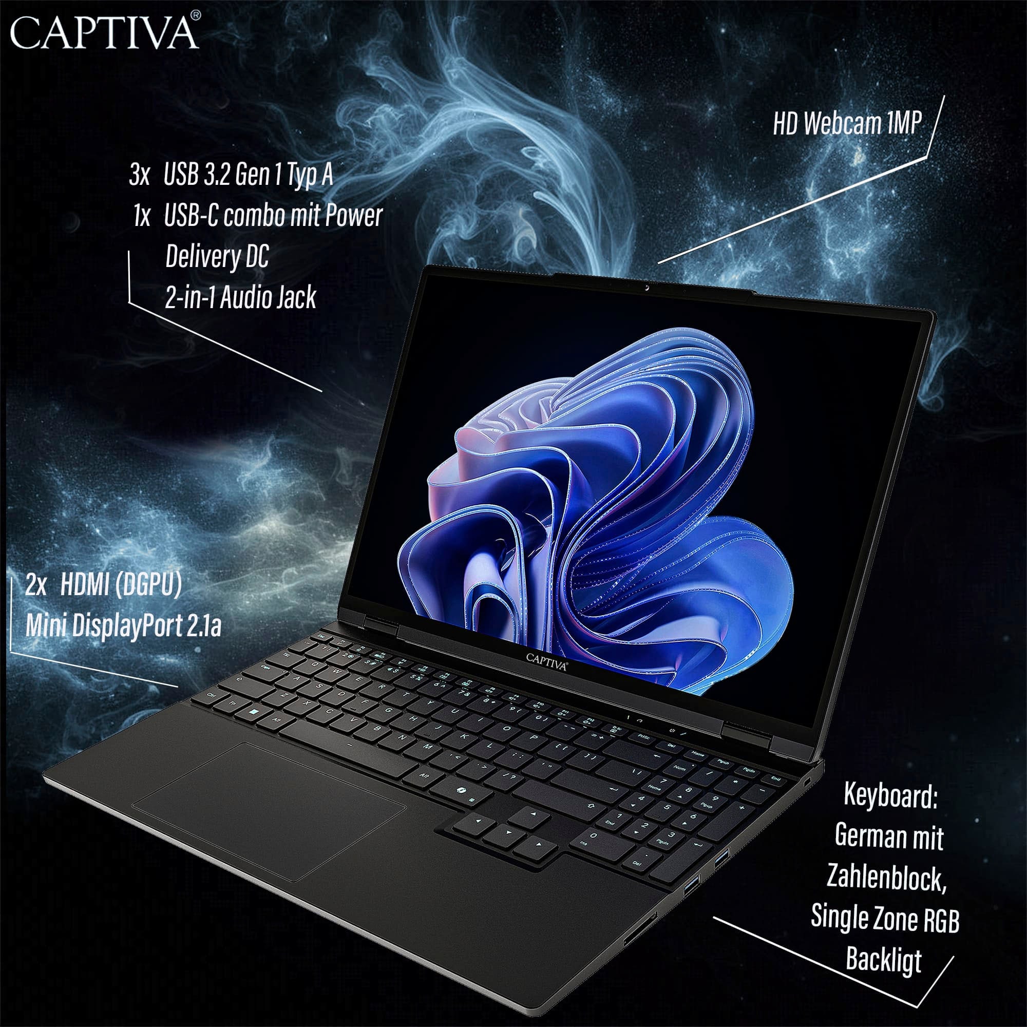 CAPTIVA Gaming-Notebook »Entry Gaming R10-1015GE« 38,9 cm / 15,3 ″ AMD Ryzen 7 GeForce RTX 5060 2.000 GB SSD