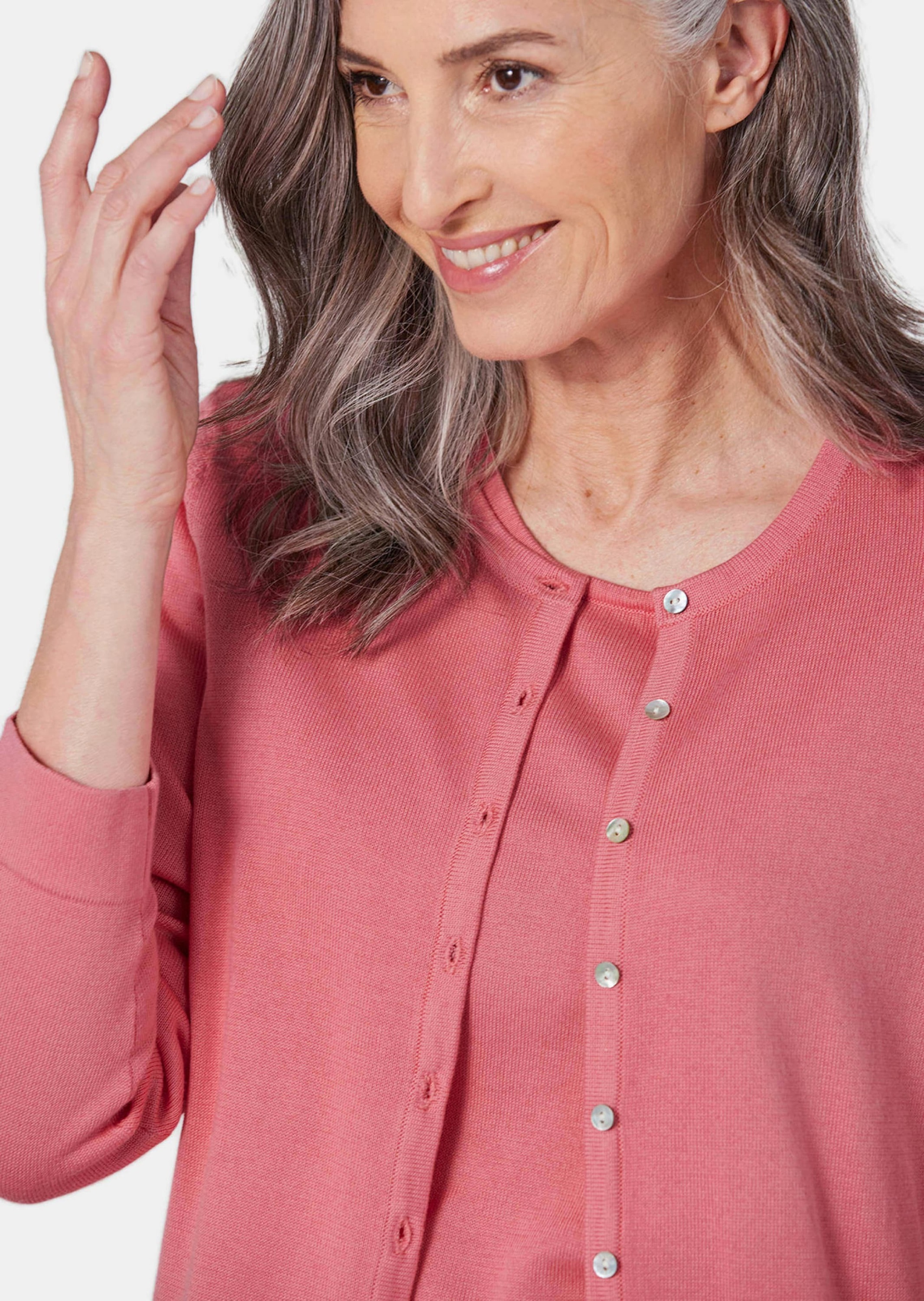 GOLDNER Strickpullover »Kurzgröße Figurnahes Twin-Set aus Pima-Baumwolle«