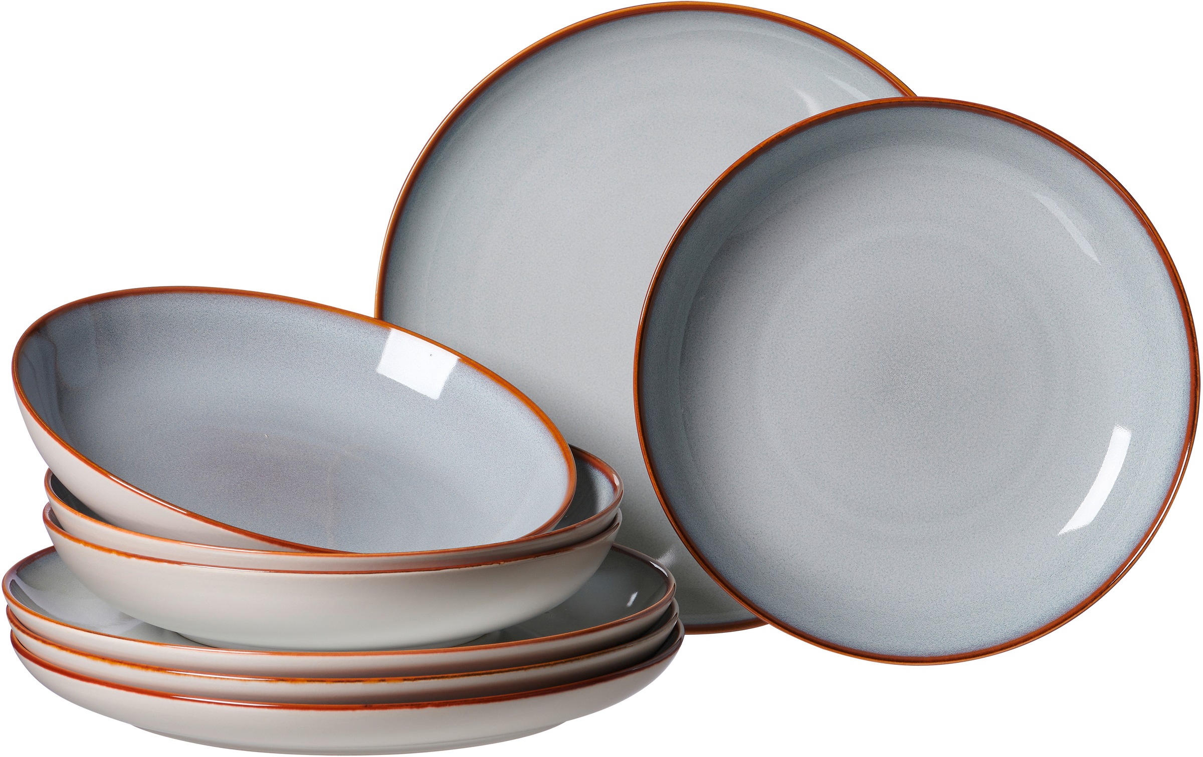 Ritzenhoff & Breker Tafelservice »Teller Set, Geschirr-Set Portofino«, (Set, 8 tlg., 4 Teller Flach (Ø 27,5 cm), 4 Teller Tief (Ø 23 cm), Reaktivglasur, jedes Stück ein Unikat, 8 Teile, für 4 Personen