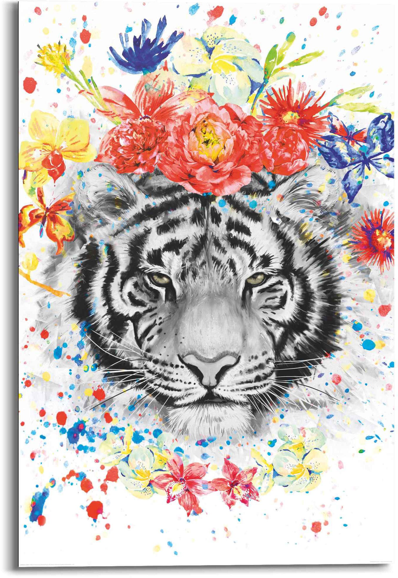 Reinders! Wandbild »Wandbild Tiger Blumenkranz - Pflanzen - Farbenfroh«, Tiger, (1 St.)
