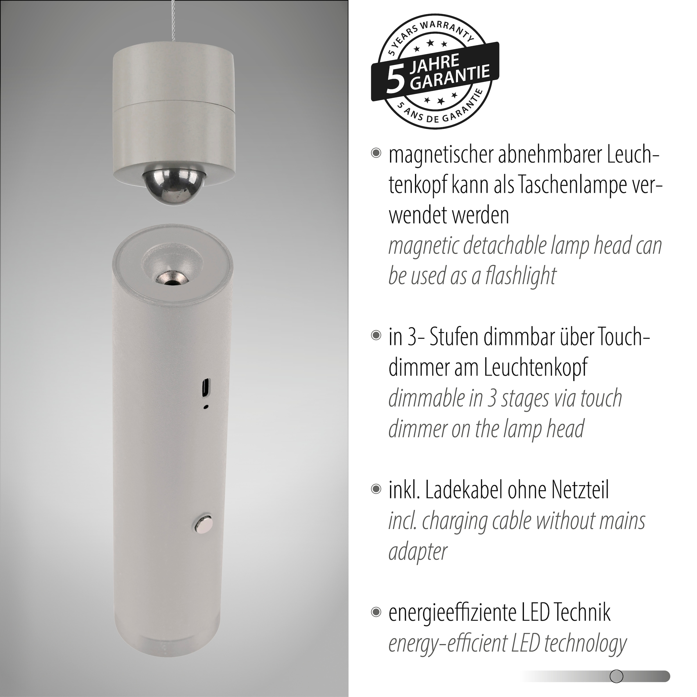 JUST LIGHT Pendelleuchte »ATTACH«, 1 flammig, Leuchtmittel LED-Modul | LED fest integriert, Akkuleuchte