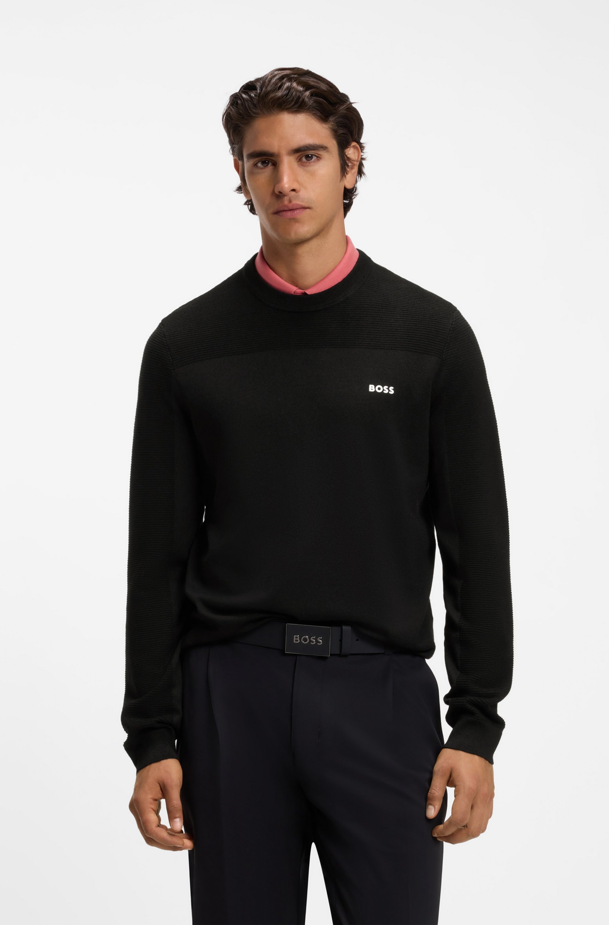 BOSS GREEN Strickpullover »KN Momentum-X CN« Rundhalsausschnitt, Regular Fit, kontrast HD-Logo
