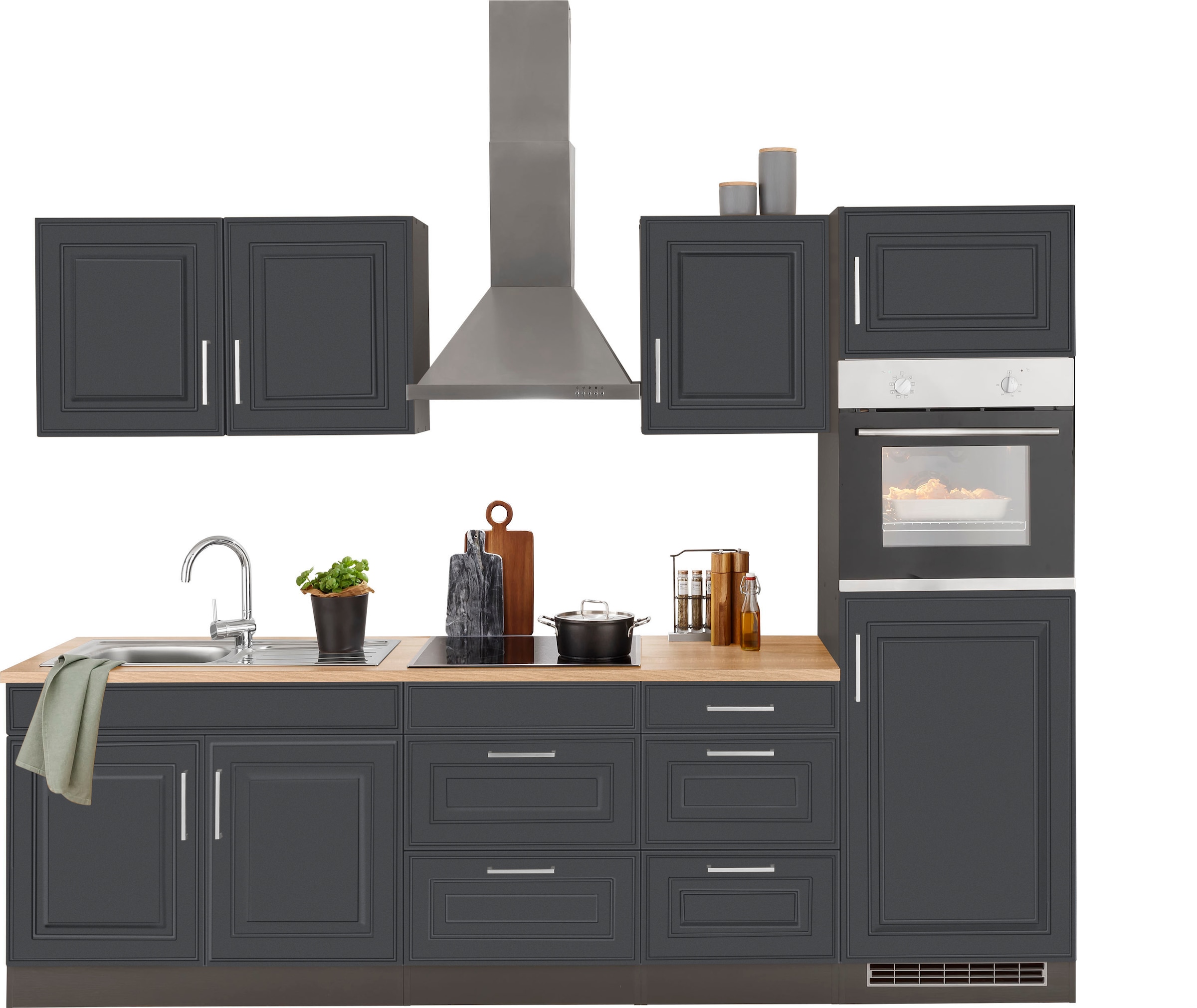 KOCHSTATION »KS-Stockholm« Breite 270 cm, mit hochwertigen MDF Fronten im Landhaus-Stil