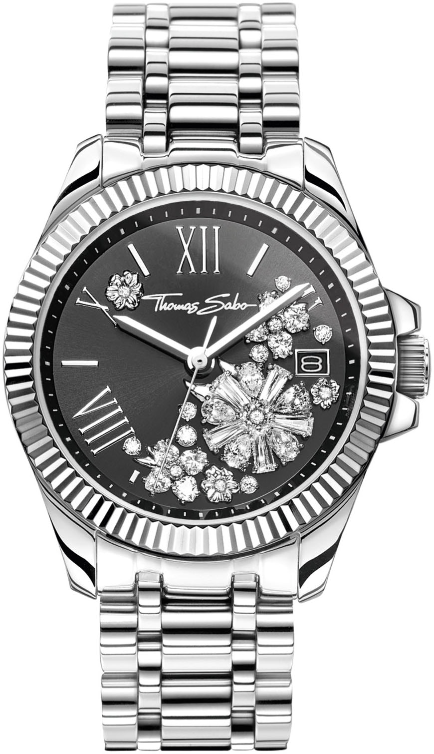 THOMAS SABO Quarzuhr »DIVINE FLOWER«, Armbanduhr, Damenuhr, Edelstahlarmband, analog, Tag,...