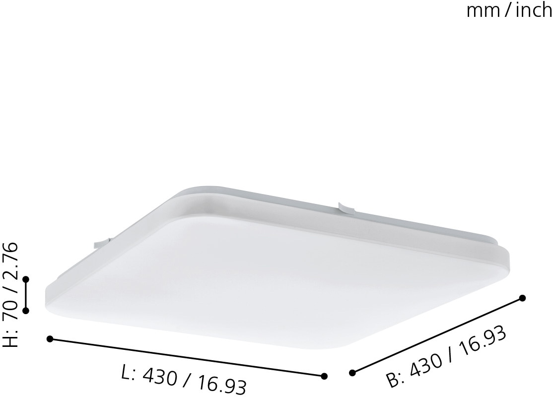 EGLO Deckenleuchte »FRANIA«, LED-Board, warmweiß, weiß / L43 x H7 x B43 cm / inkl. 1 x LED-Platine (je 33,5W, 3900lm, 3000K) - Deckenlampe - Schlafzimmerlampe - Büroleuchte - Lampe - Schlafzimmer - Flurlampe - Küchenlampe