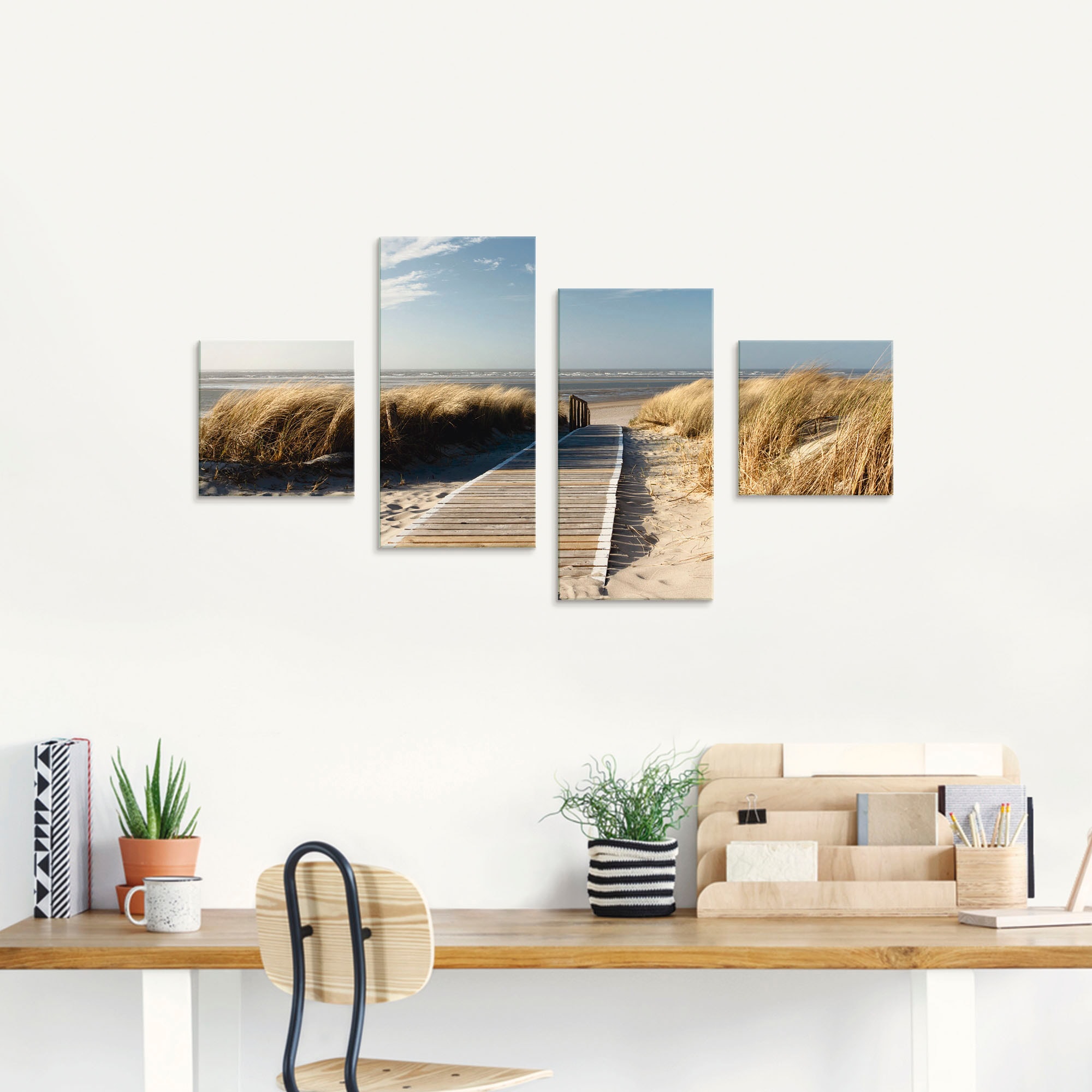 Artland Glasbild »Nordseestrand auf Langeoog - Steg«, Strand, (4 St.), in verschiedenen Größen
