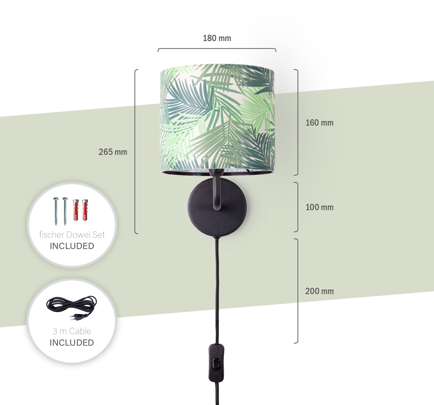Paco Home Wandleuchte »Ostende 534«, 1 flammig, Leuchtmittel E14 | ohne Leuchtmittel, Wohnzimmerlampe Lampenschirm Schlafzimmer Büro Lampe Jungle Palme
