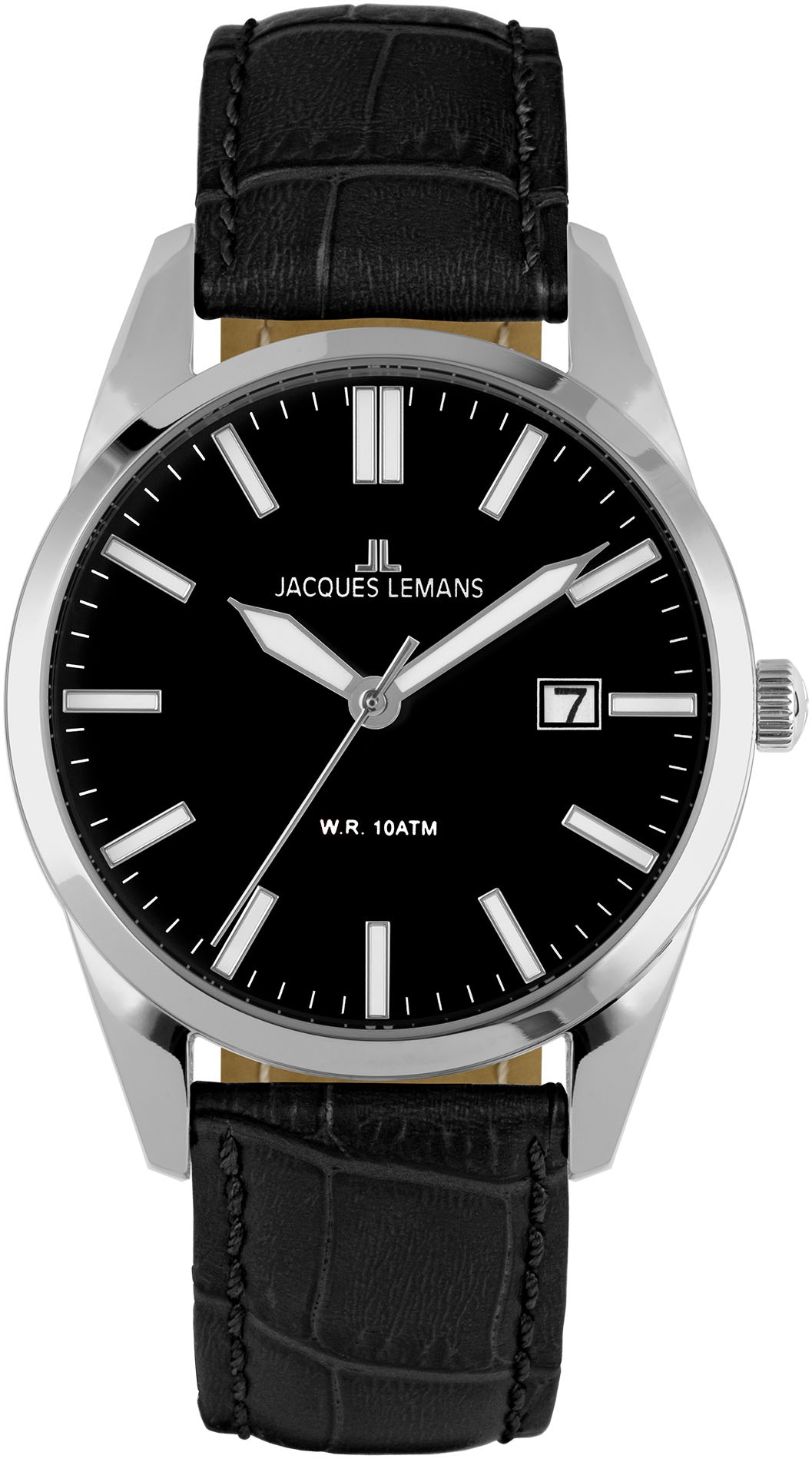 Jacques Lemans Quarzuhr »Vienna«, Armbanduhr, Damenuhr, Herrenuhr, Datum, Leuchtzeiger, Lederarmband