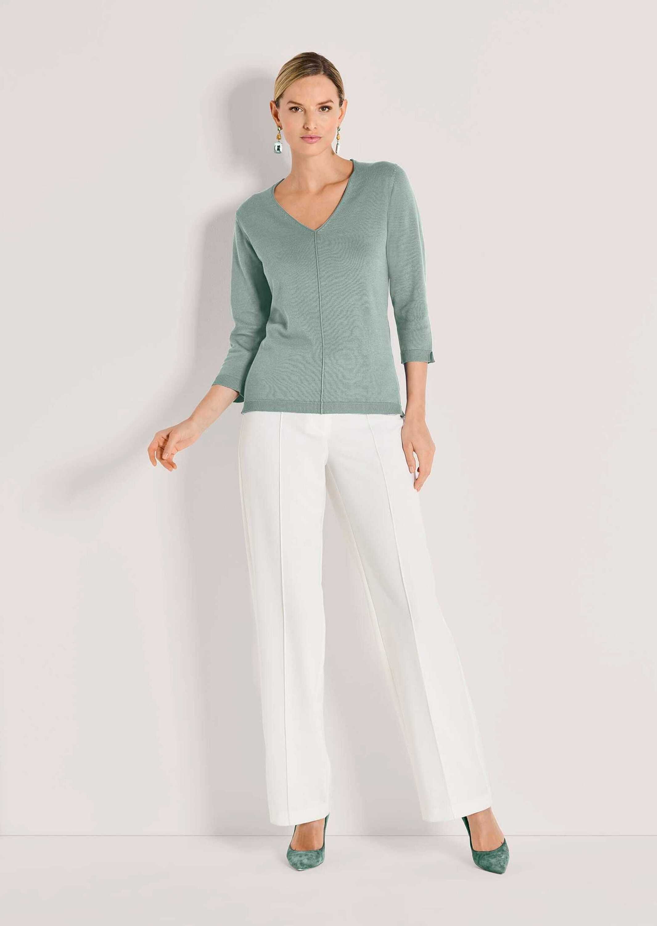 MADELEINE Longpullover »Strickpullover Schlichter Baumwollpullover mit V-Ausschnitt«