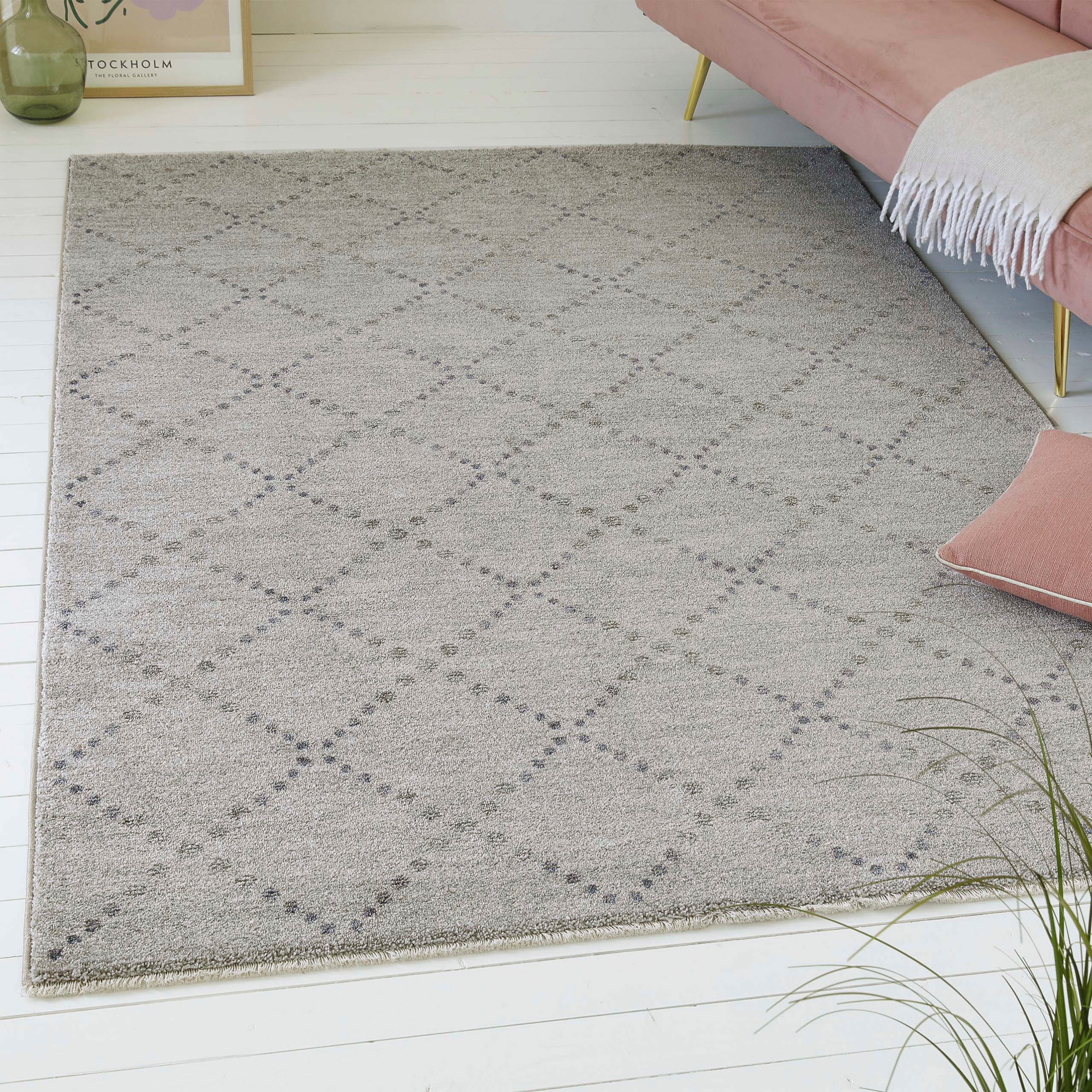 my home Teppich »Thoren«, rechteckig, 12 mm Höhe, weicher Kurzflor, Rautenmuster mit Fransen, Wohnzimmer, Schlafzimmer