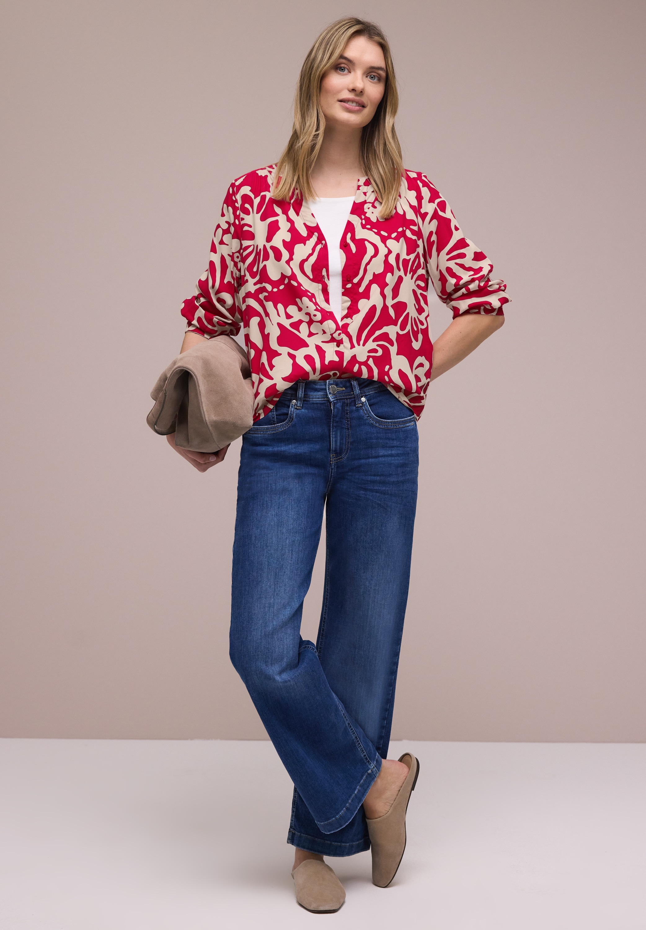 STREET ONE Druckbluse 3/4-Arm-Bluse mit floralem Muster und Tape-Details