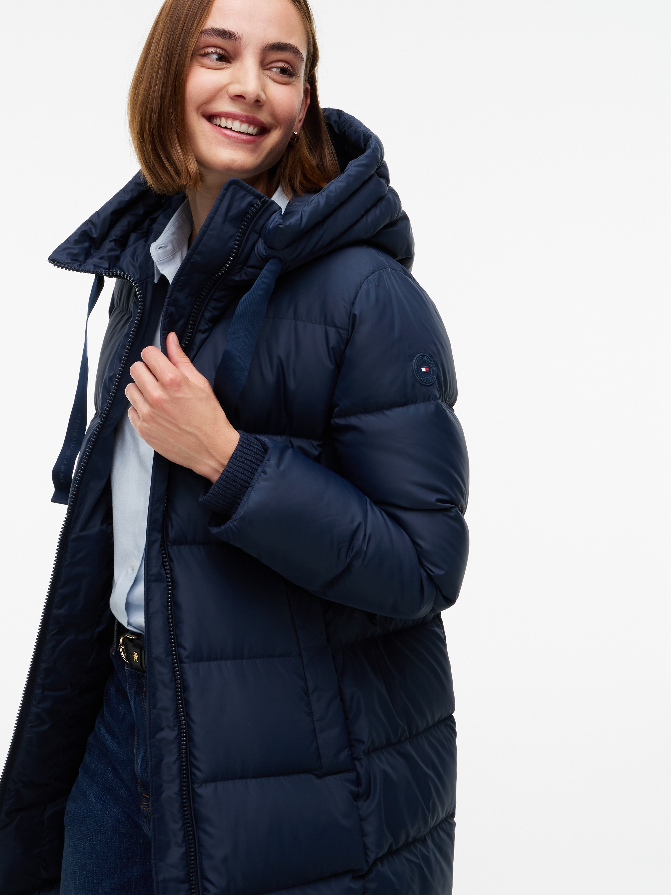 Tommy Hilfiger Steppmantel »TH TAPE DOWN COAT W/HOOD« Kunstfaser, Kapuze