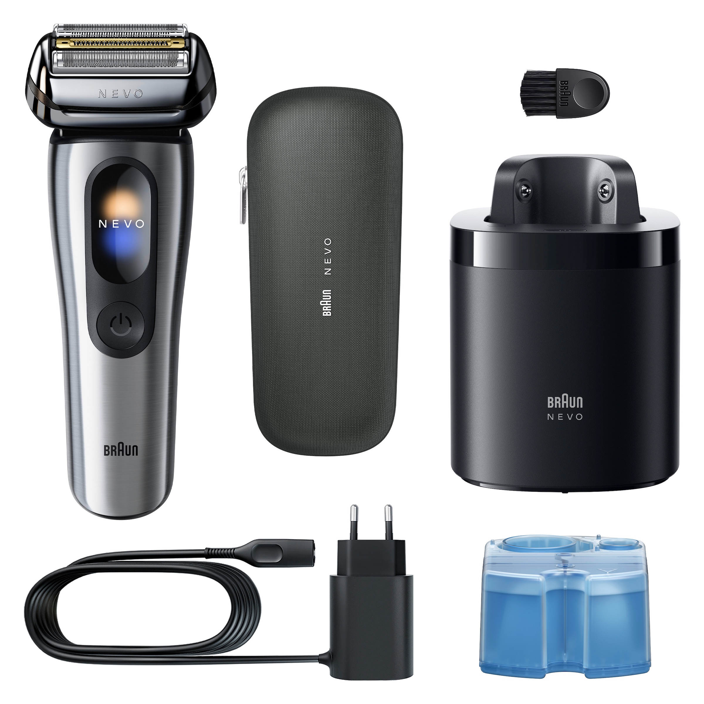 Braun Elektrorasierer »NEVO 11000cc« SmartClean-Plus-Reinigungsstation integrierter Präzisionstrimmer AeroTouch, Smart Display, 7-in-1 Care System, Reiseetui, Silber