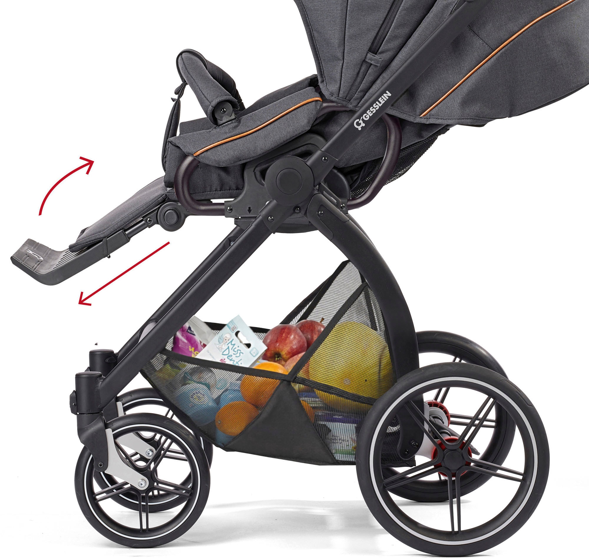 Gesslein Kombi-Kinderwagen »FX4 Soft+ mit Aufsatz Classic schwarz/schwarz, steingrau«, mit Babywanne Cx3 und Babyschalenadapter