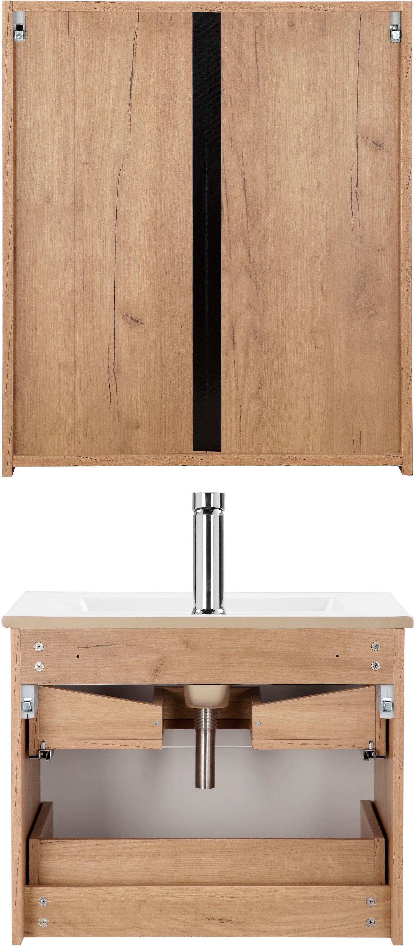 welltime Badmöbel-Set »Lund Badmöbel Set Badschrank Badezimmerset«, (Komplett-Set), Spiegelschrank, Waschtisch und Waschbecken Breite 60cm