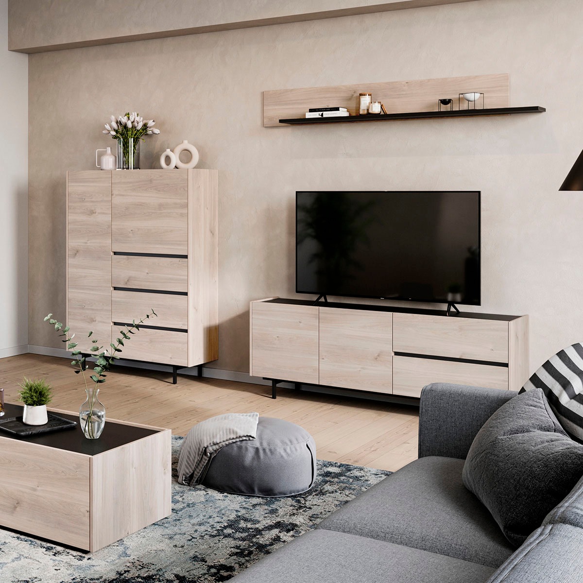 GERMANIA Wohnzimmer-Set »Cantoria«, (Set, 3 St.), mit Highboard, Wandboard, Lowboard, griffloses Design