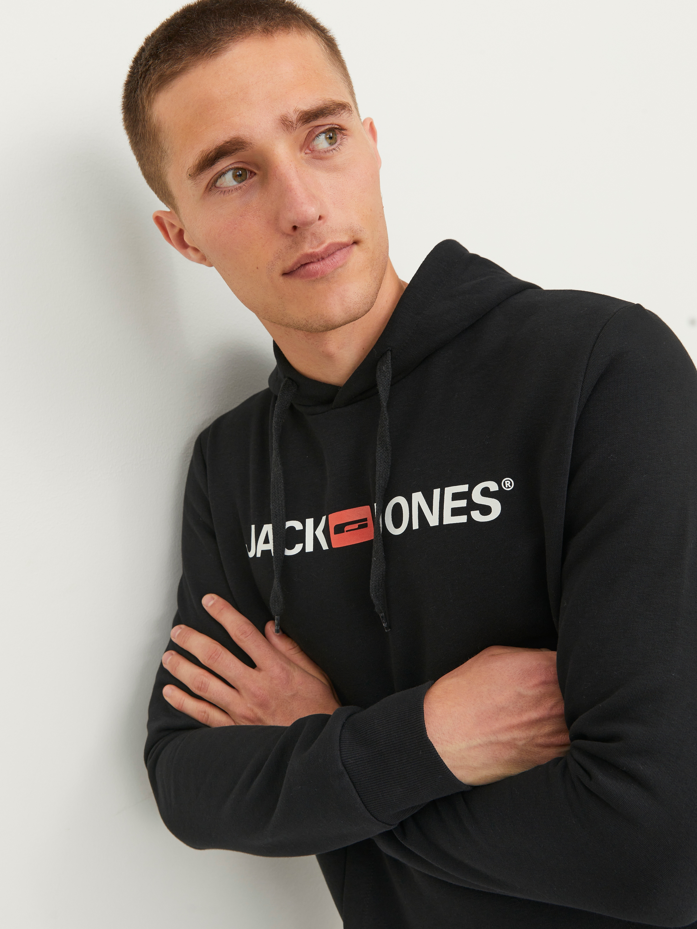 Jack & Jones Kapuzensweatshirt »JJECORP Hoodie mit Logo und hohem Tragekomfort«, bedruckt, casual, regular fit, Baumwollmischung, Rundhals
