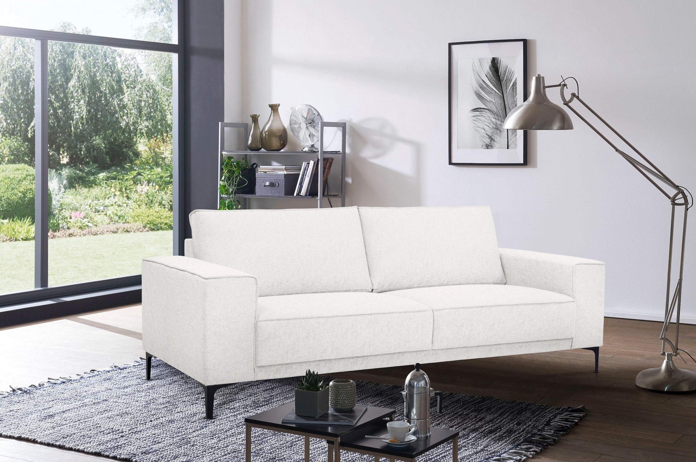 Places of Style 3-Sitzer »3er Sofa Oland, Struktur, Flachgewebe, Luxus-Microfaser, Boucle«, 224 cm, Wellenunterfederung, Skandi-Design, Metallfüße