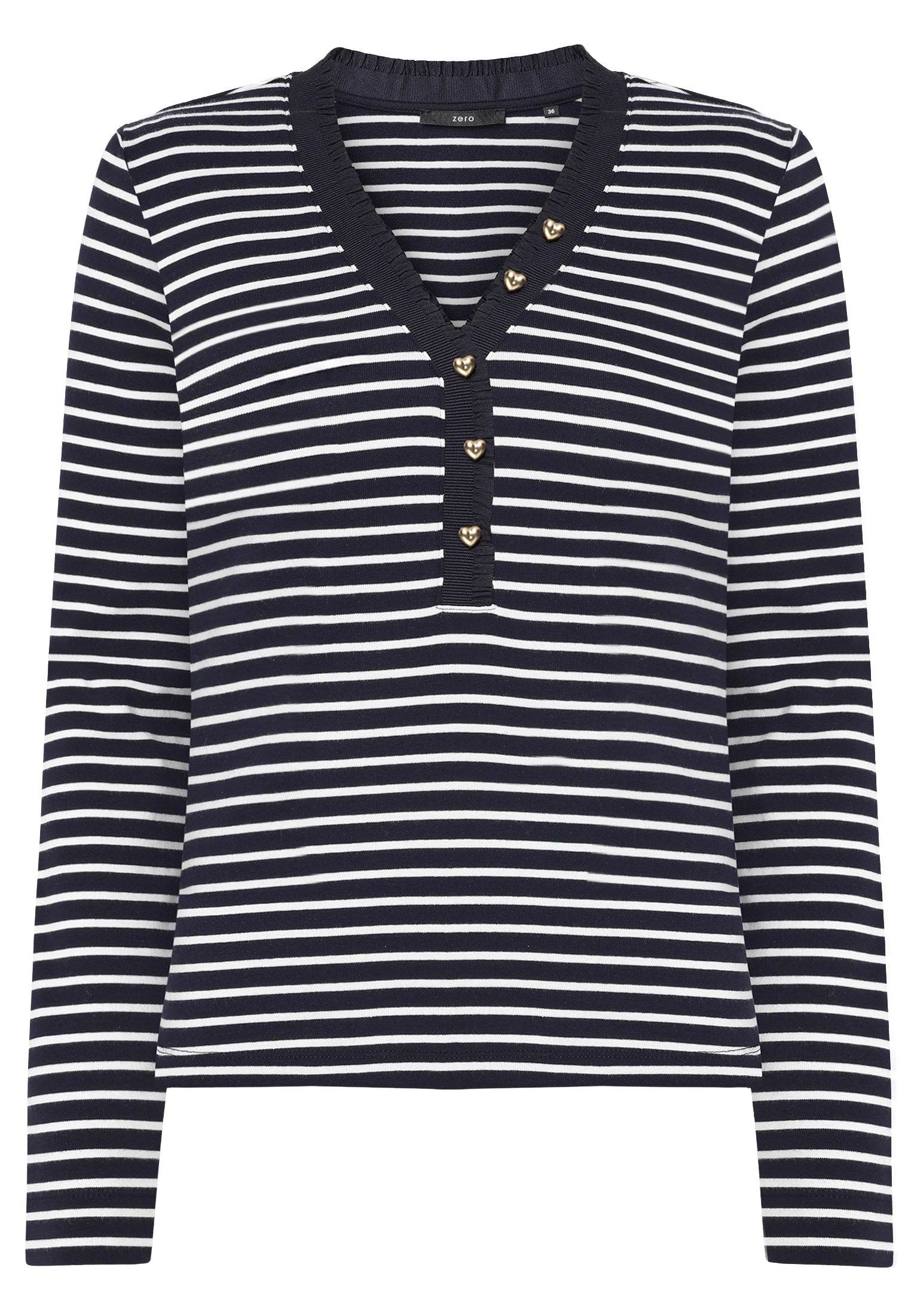 Zero 3/4-Arm-Shirt »Ringelshirt mit Knopfleiste«