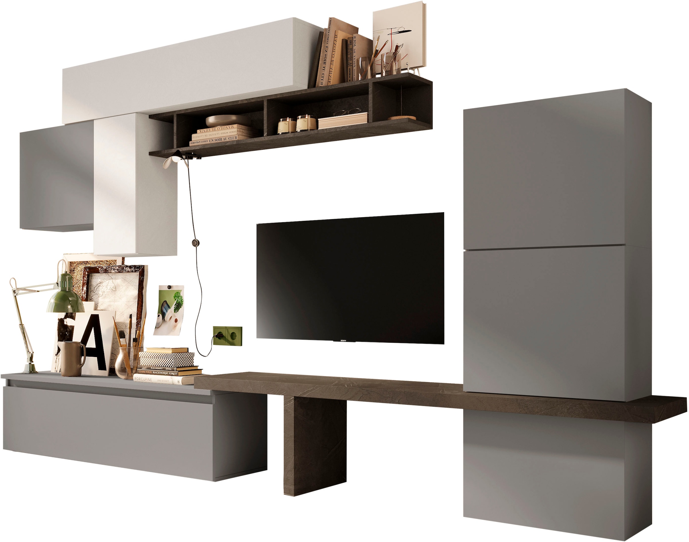 INOSIGN Wohnwand »INFINITY, 9tlg. Breite 295 cm, Höhe variabel, Schrankwand, (Lowboard,9«, (9 St.), T-Boden/Würfel-Element, 3x Hängewürfel, 2x Hängeschrank, Wandregal)