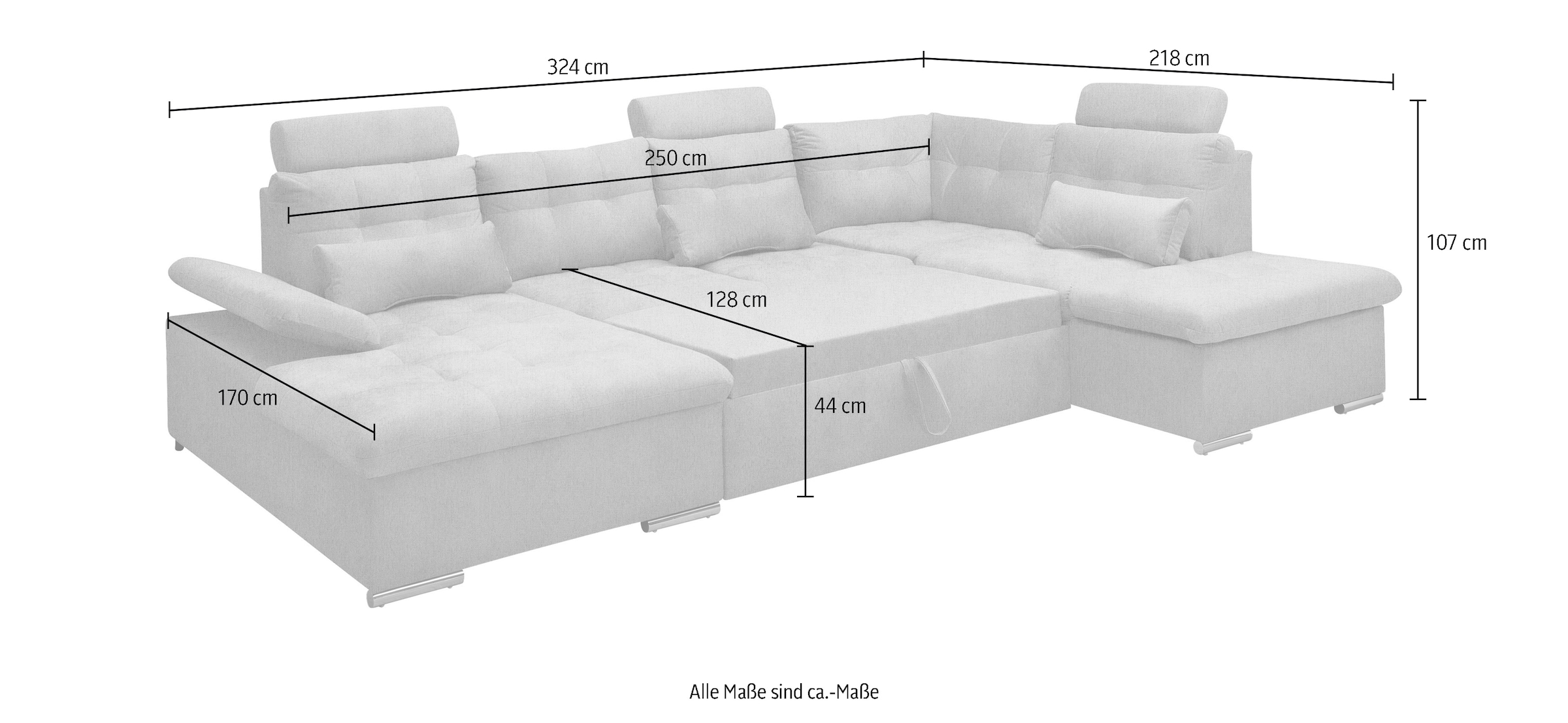 ED EXCITING DESIGN Wohnlandschaft Jakarta, mit Bettfunktion, Bettkasten, Kopfstützen, Nierenkissen