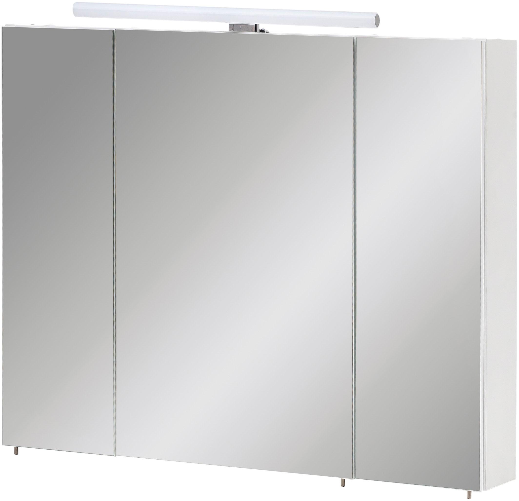 Schildmeyer Spiegelschrank »Nikosia«, Breite 80 cm, 3-türig, LED-Beleuchtung, Schalter-/Steckdosenbox, Glaseinlegeböden, Made in Germany