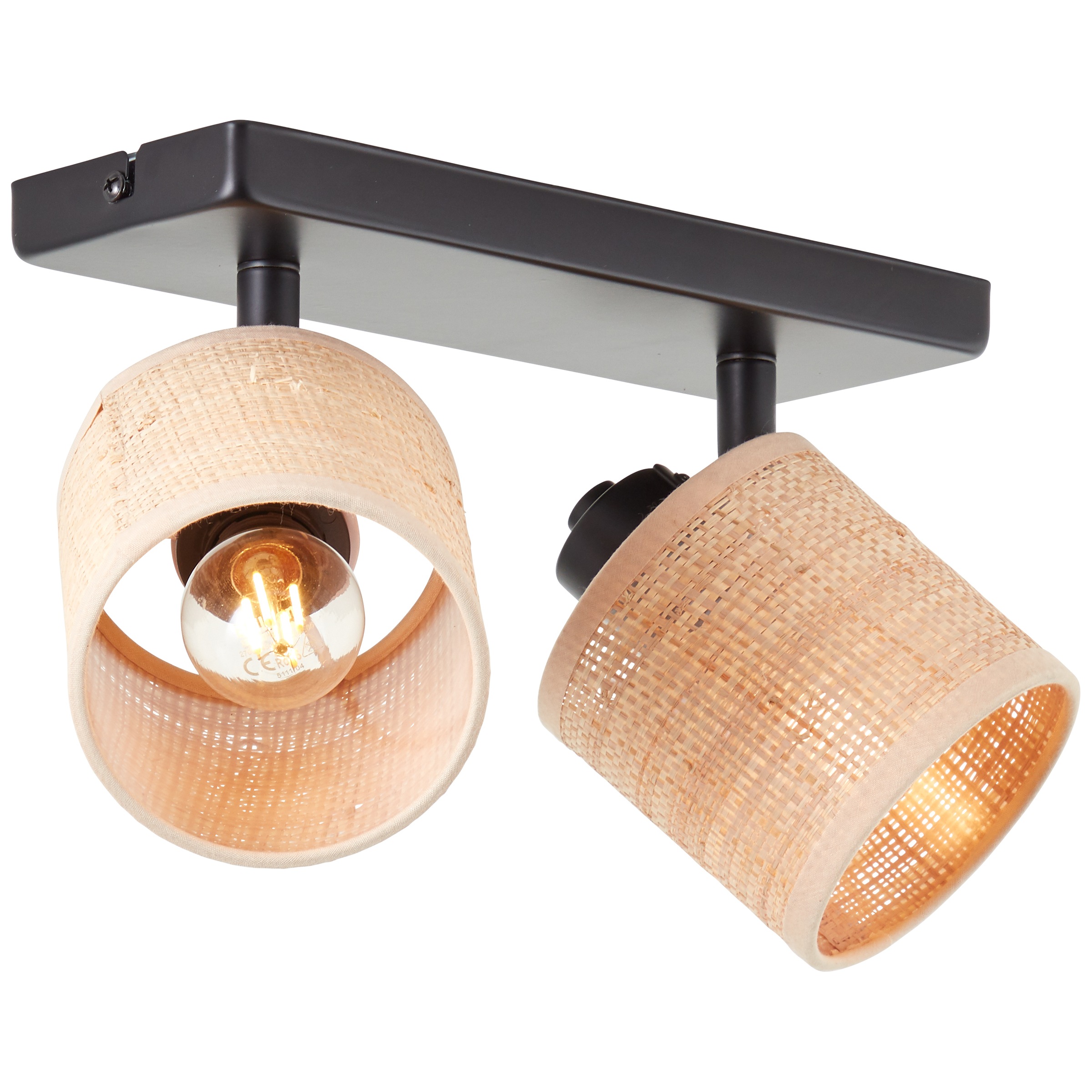 Brilliant Deckenstrahler »Raffy«, 2 flammig, Leuchtmittel E14 | ohne Leuchtmittel, B 26 cm, 2 x E14, schwenkbar, Schirm aus Seegras, natur/schwarz