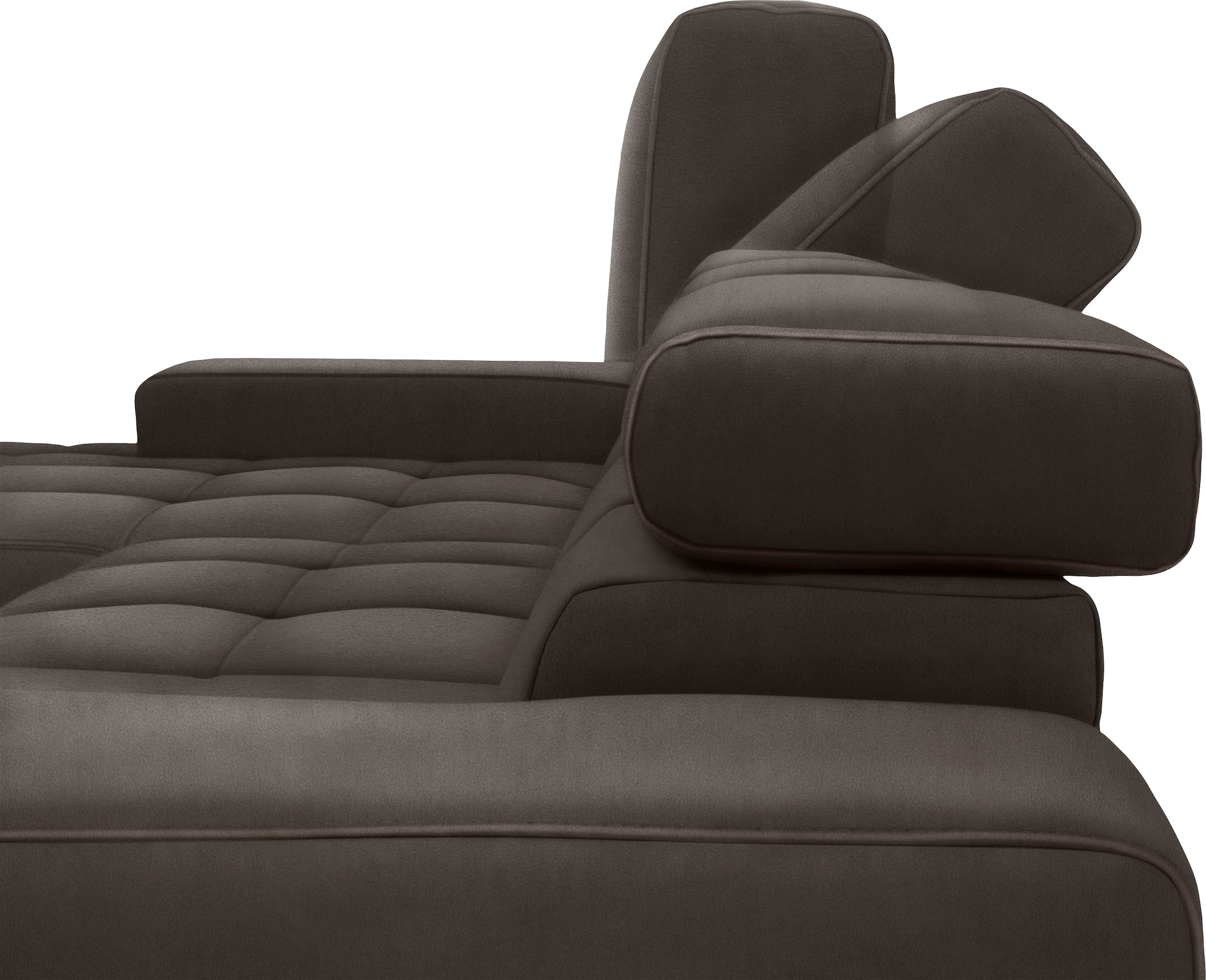 DOMO collection Ecksofa »Cunelli tolle Sitznähte als Designelement, fester Sitzkomfort, L-Form«, wahlweise mit 6-fach verstellbarer Kopfteilverstellung, bodenfrei