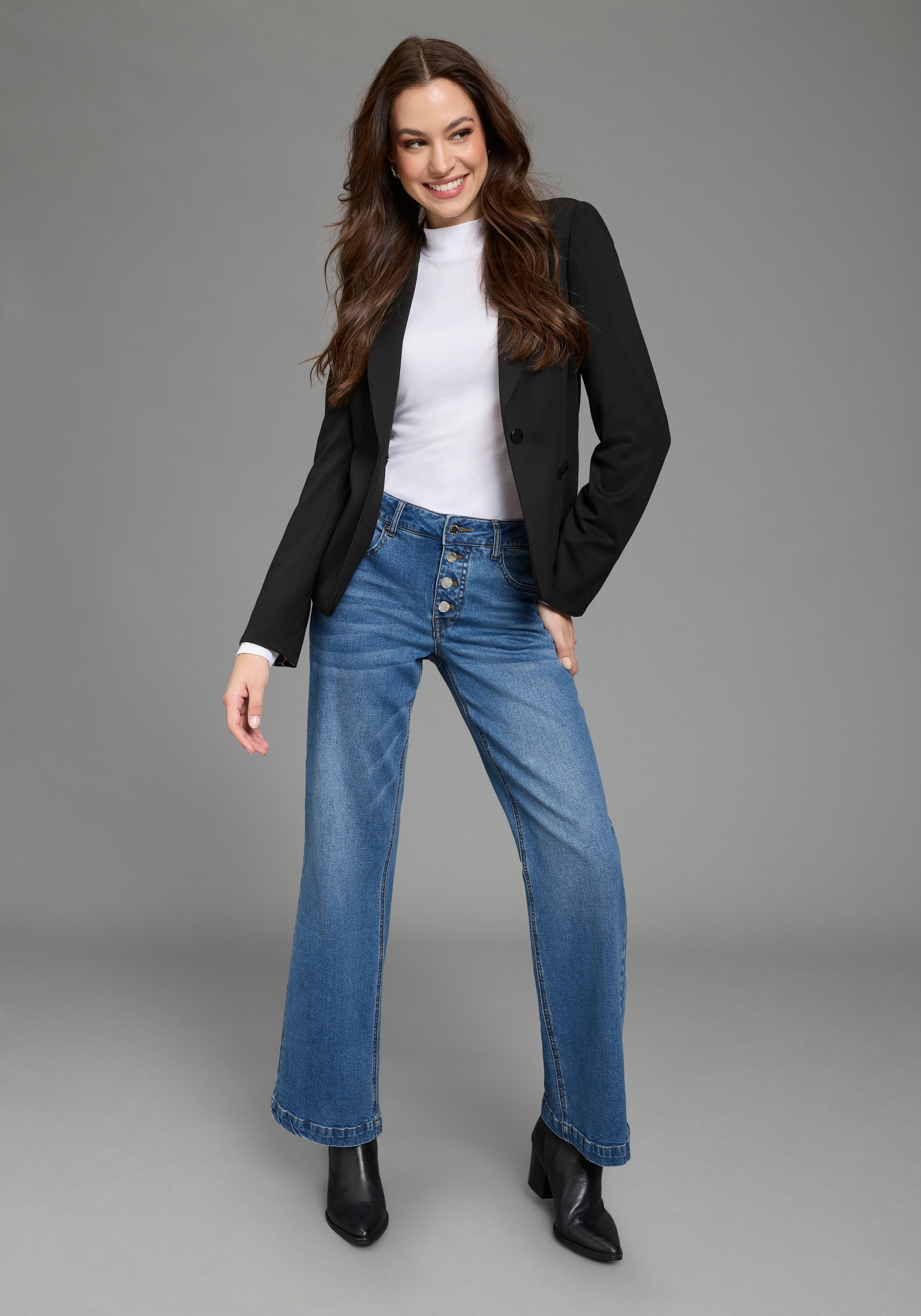 Bruno Banani Weite Jeans mit Elasthan-Anteil, aus Baumwollmaterial