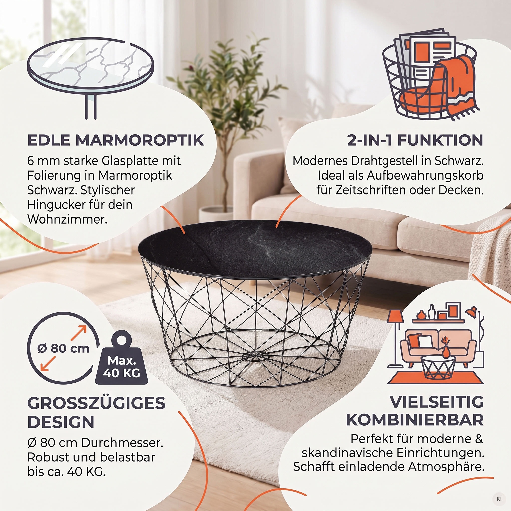 SalesFever Couchtisch »Caorle Coffeetable: Harmonisches Wohnambiente« Stilvolles Korbgestell
