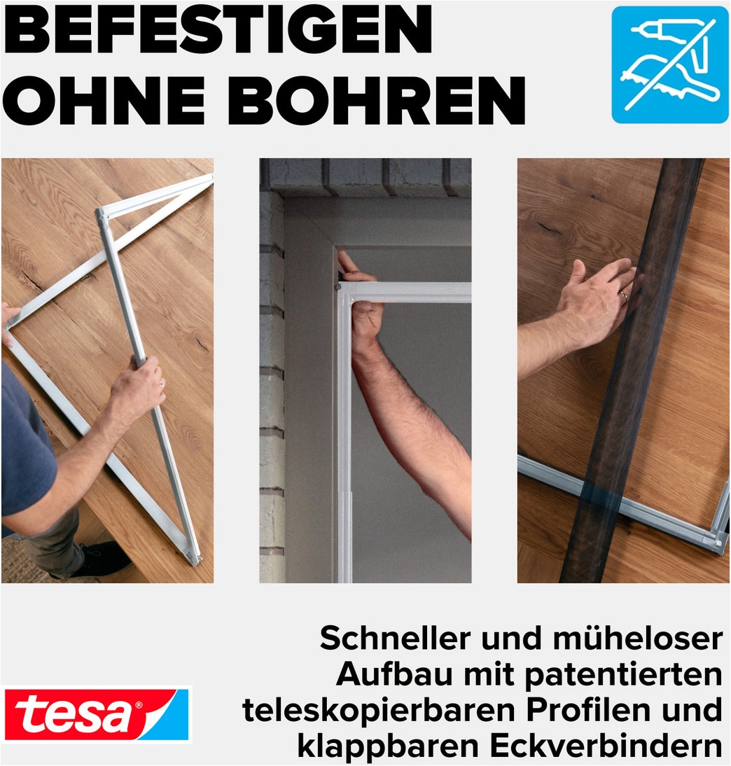 tesa Insektenschutz-Fensterrahmen »Insect Stop Falt Fliegengitter für Fenster - min 0,8 m bis max. 1,4 m« Packung, Teleskop Alu Rahmen, 1 Stk. tlg. Mückenschutz-verstellbarem Rahmen aus Aluminium-ohne bohren