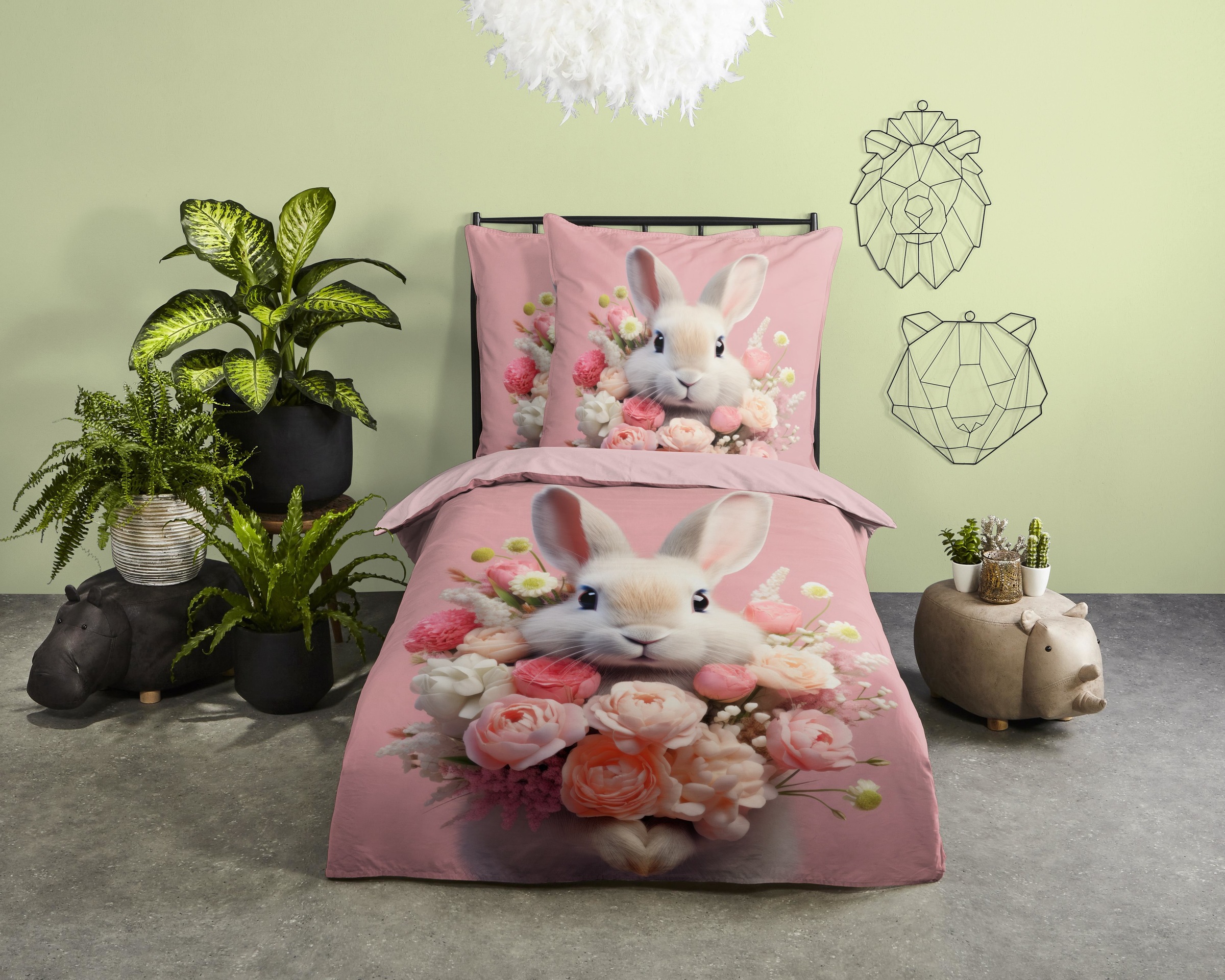 PURE luxury collection Kinderbettwäsche »Cathy«, Mikrofaser, 135x200, 2 Teilig, Wendeoptik, Kind, Mädchen, Kaninchen