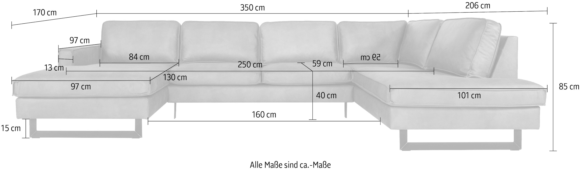 Places of Style Wohnlandschaft »Pinto, 350 cm, U-Form, XXL, mit Ottomanen«, Cord, Feincord, Luxus-Microfaser Leder und Chenille