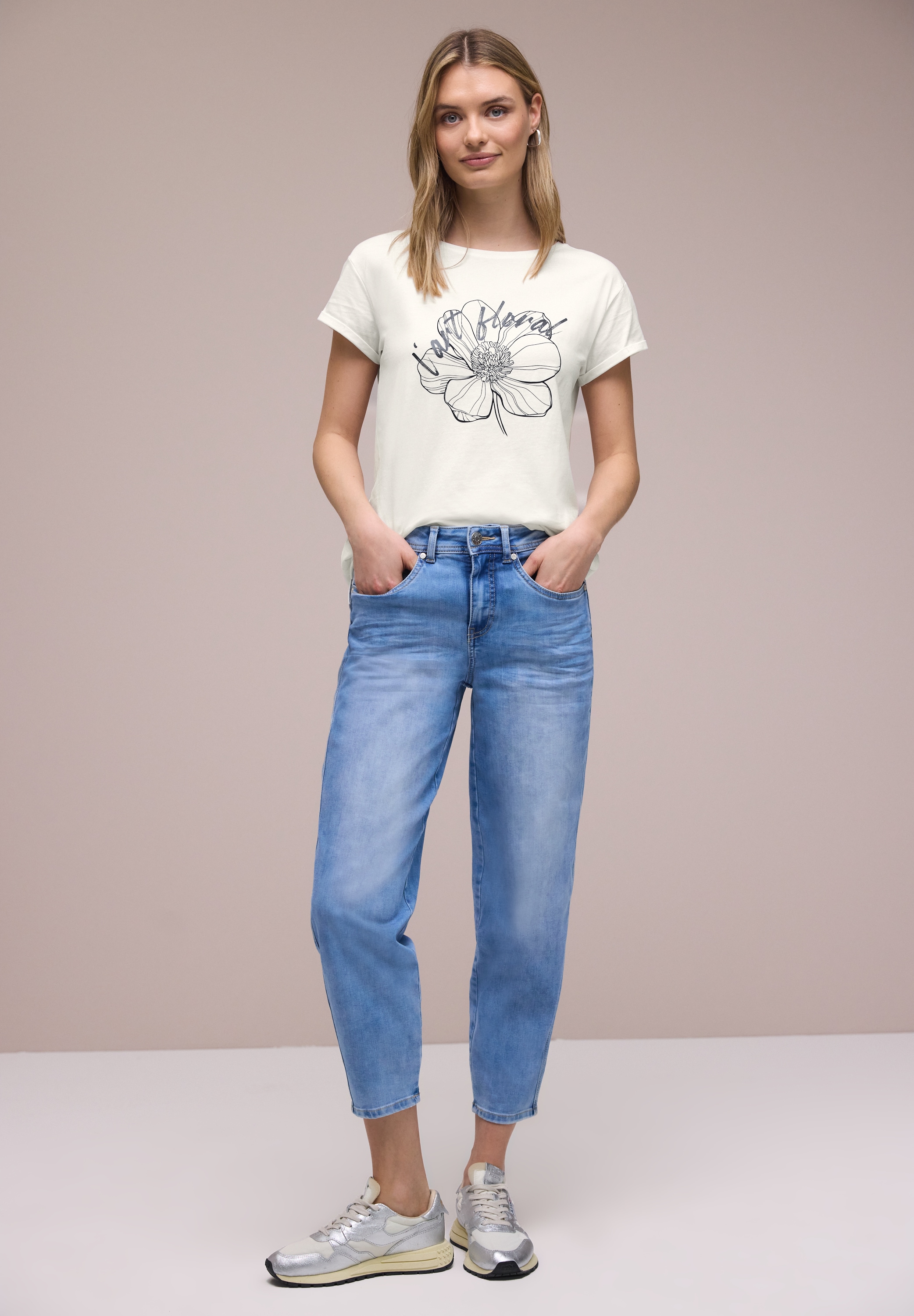 STREET ONE Rundhalsshirt Sommershirt mit floralem Artwork