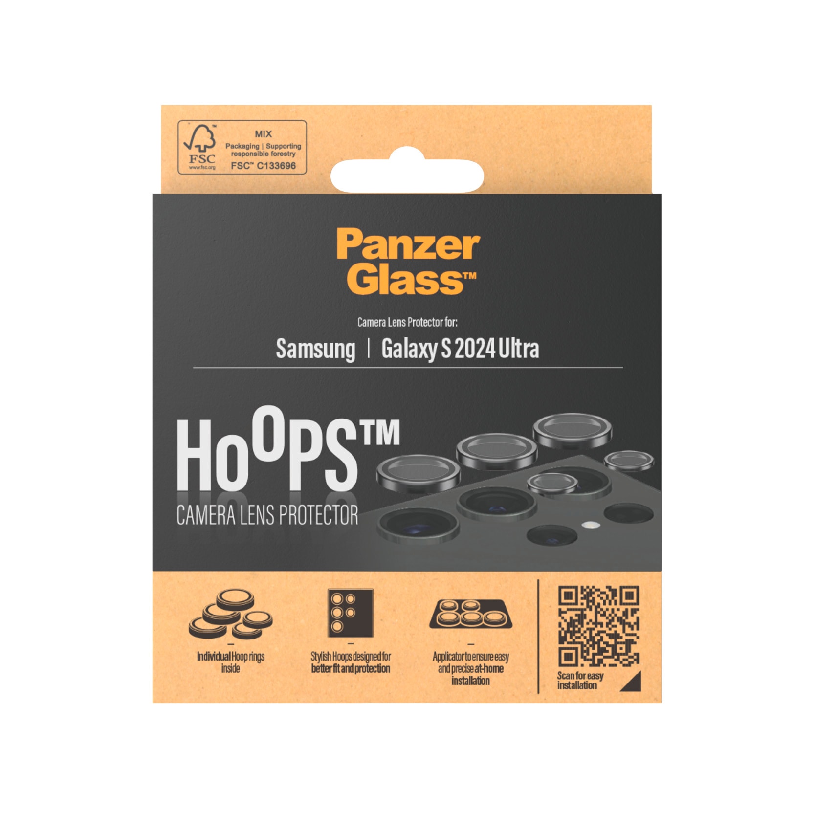 PanzerGlass Kameraschutzglas »Hoops Camera Lens Protector«, für Samsung Galaxy S24 Ultra, Lens Cover, stoßfest, kratzbeständig